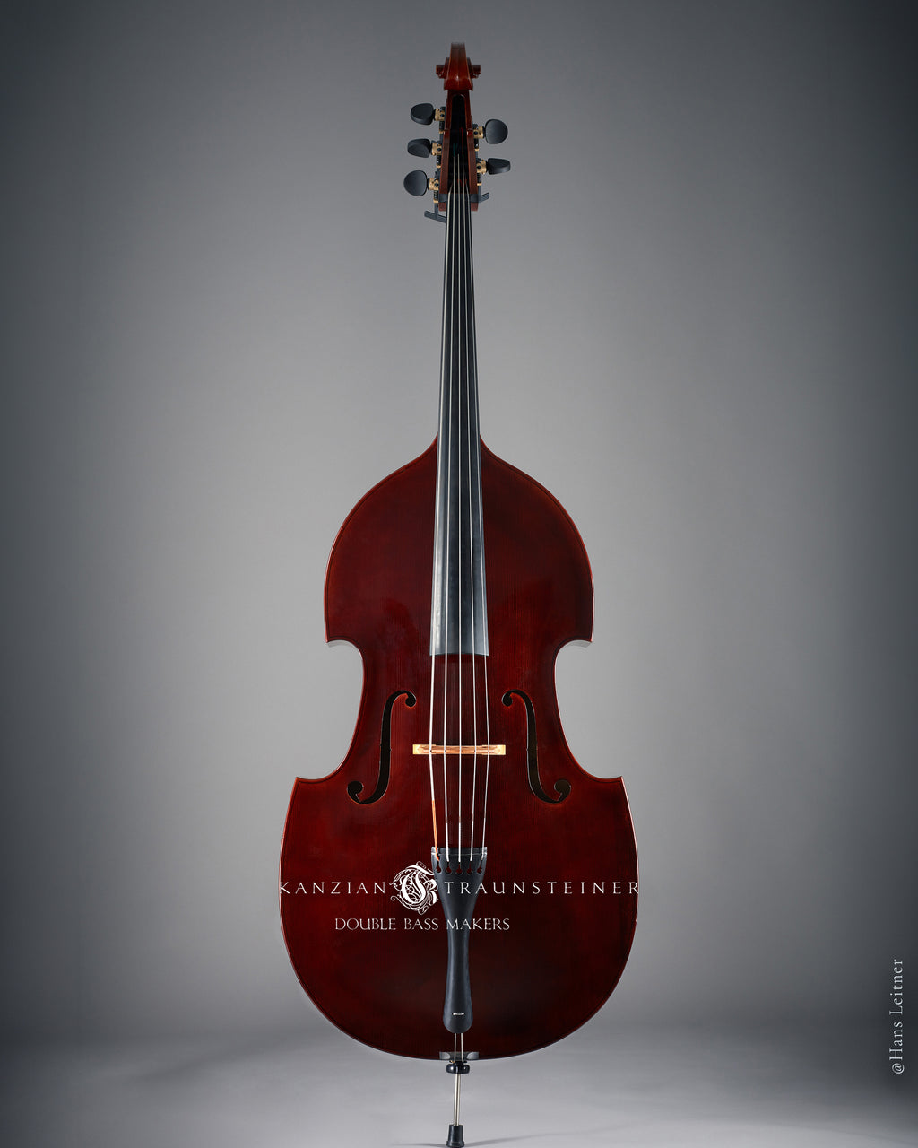 full front photo of 5 string double bass by Kanzian & Traunsteiner Viennese Model made in 2016