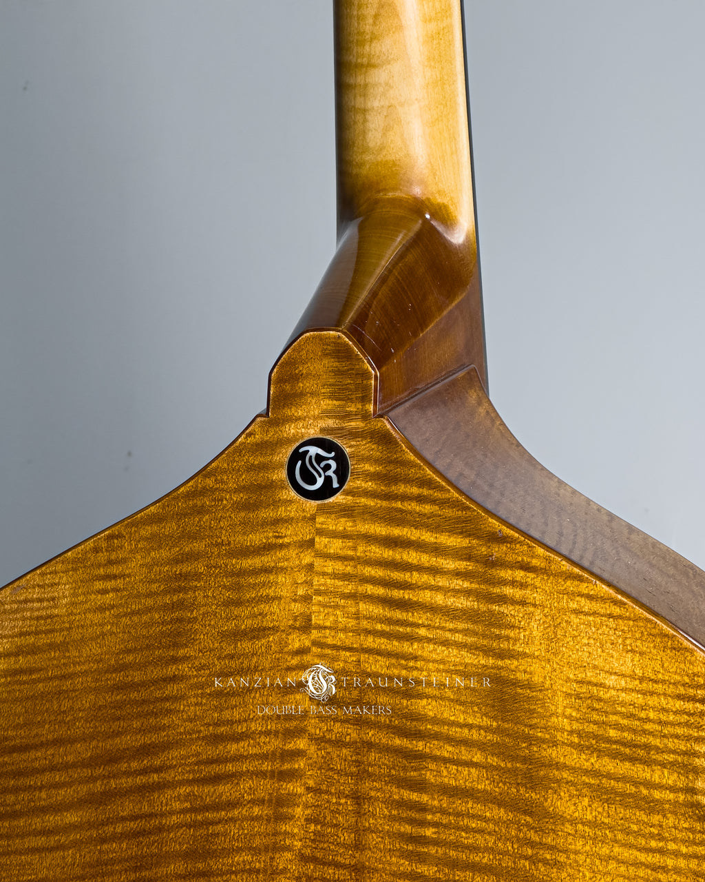 Kanzian & Traunsteiner Viennese Model Double Bass made in 2023, view of back logo detail