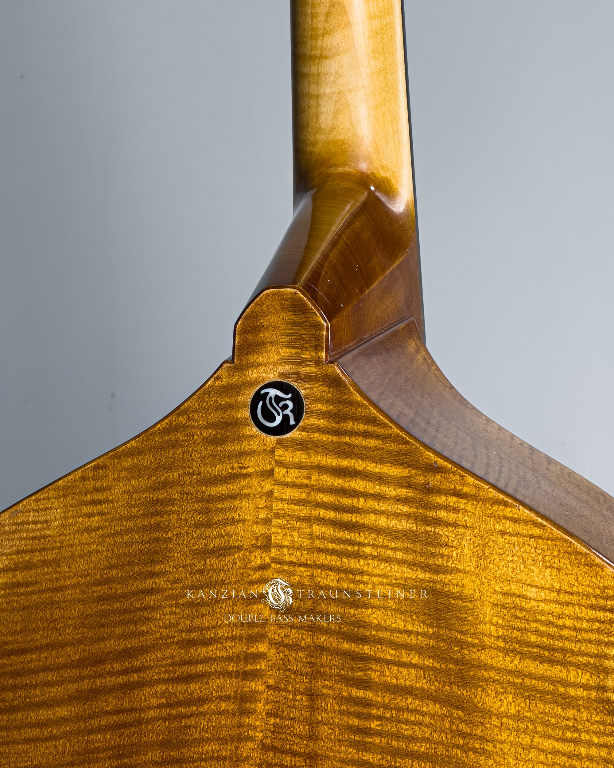 Kanzian & Traunsteiner Viennese Model Double Bass made in 2023, view of back logo detail