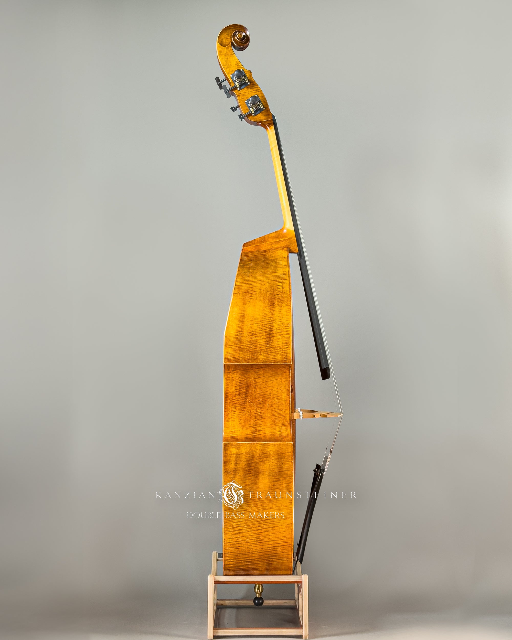 Kanzian & Traunsteiner Viennese Model Double Bass made in 2023, view of right side. 