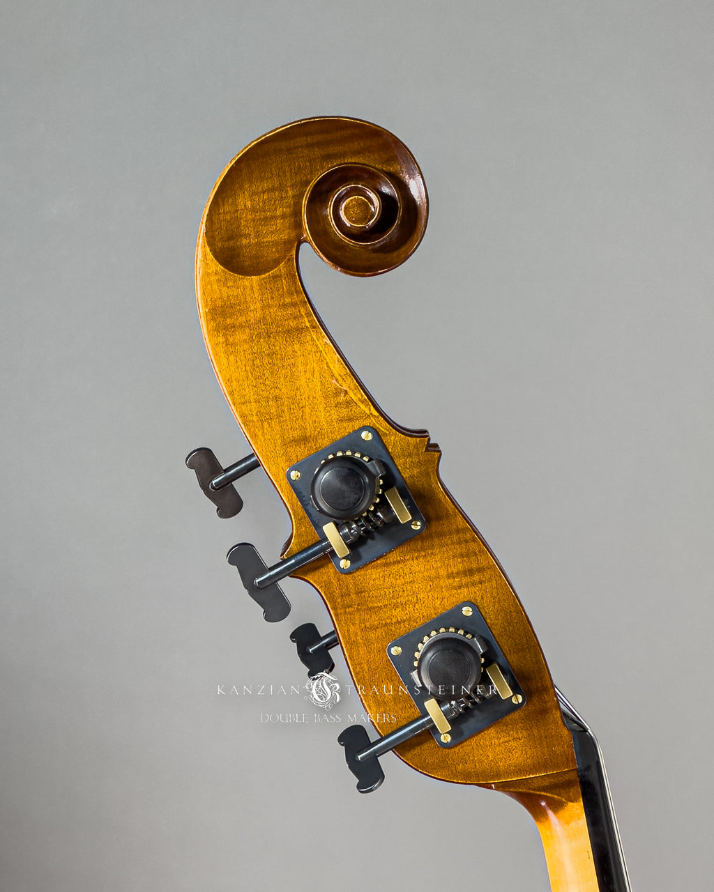 Kanzian & Traunsteiner Viennese Model Double Bass scroll view from right made in 2024.