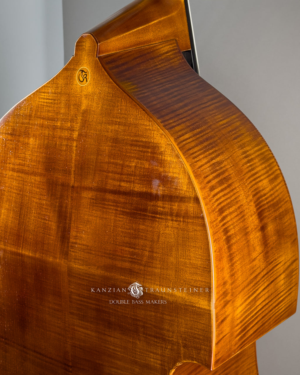 Angel Head Kanzian & Traunsteiner Viennese Model Double Bass made in 2023, back and right rib detail shot