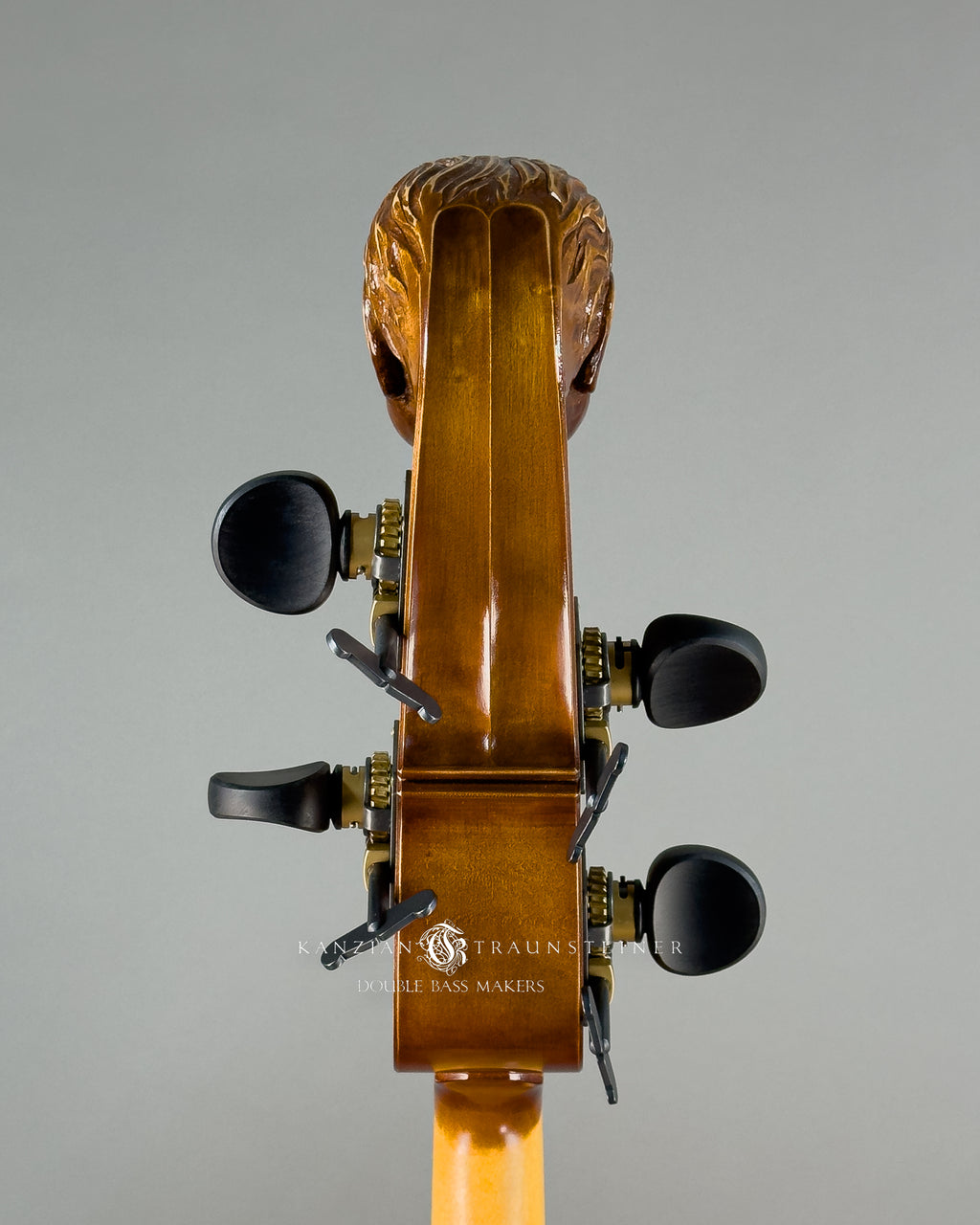 Angel Head Kanzian & Traunsteiner Viennese Model Double Bass made in 2023, scroll back view