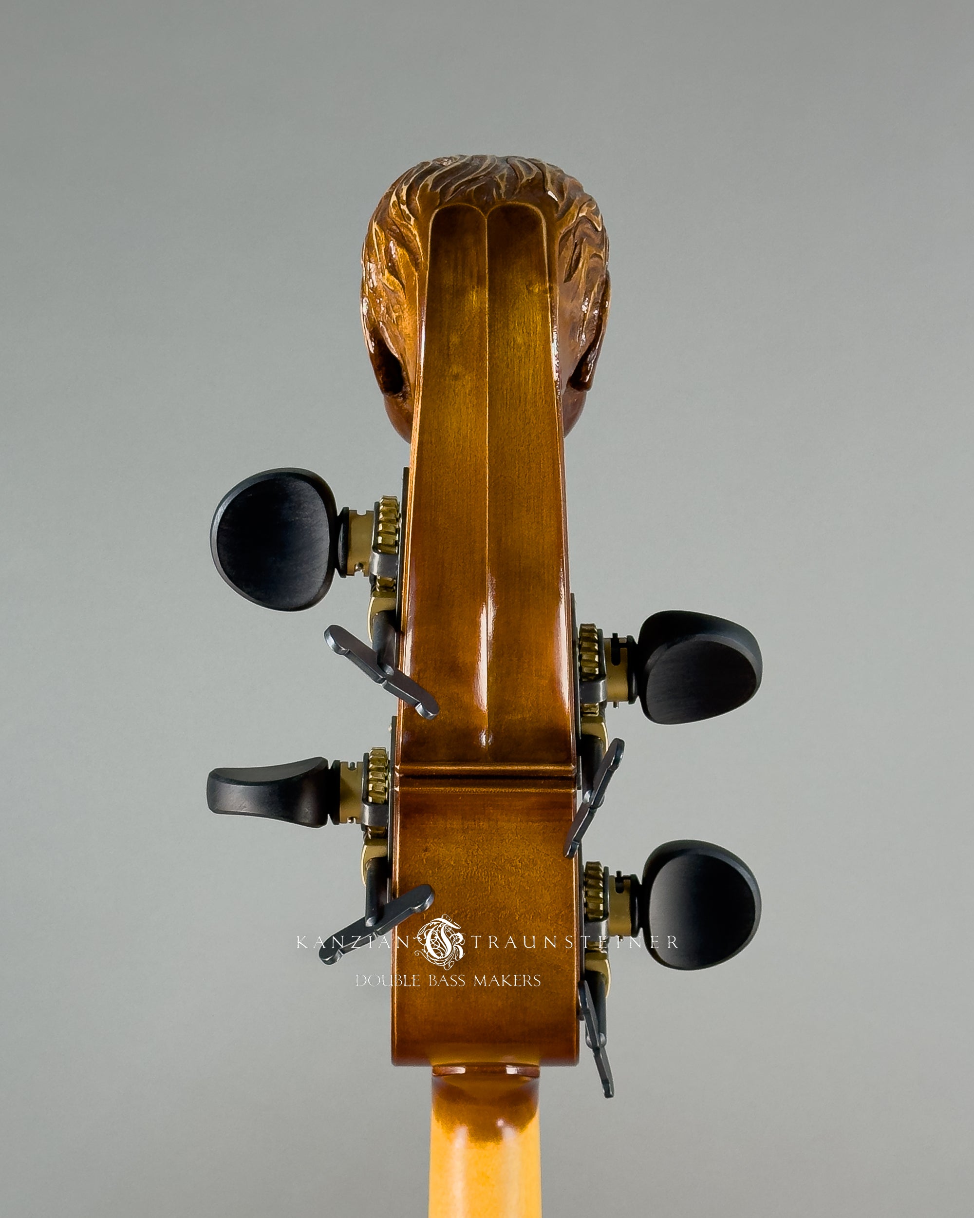 Angel Head Kanzian & Traunsteiner Viennese Model Double Bass made in 2023, scroll back view