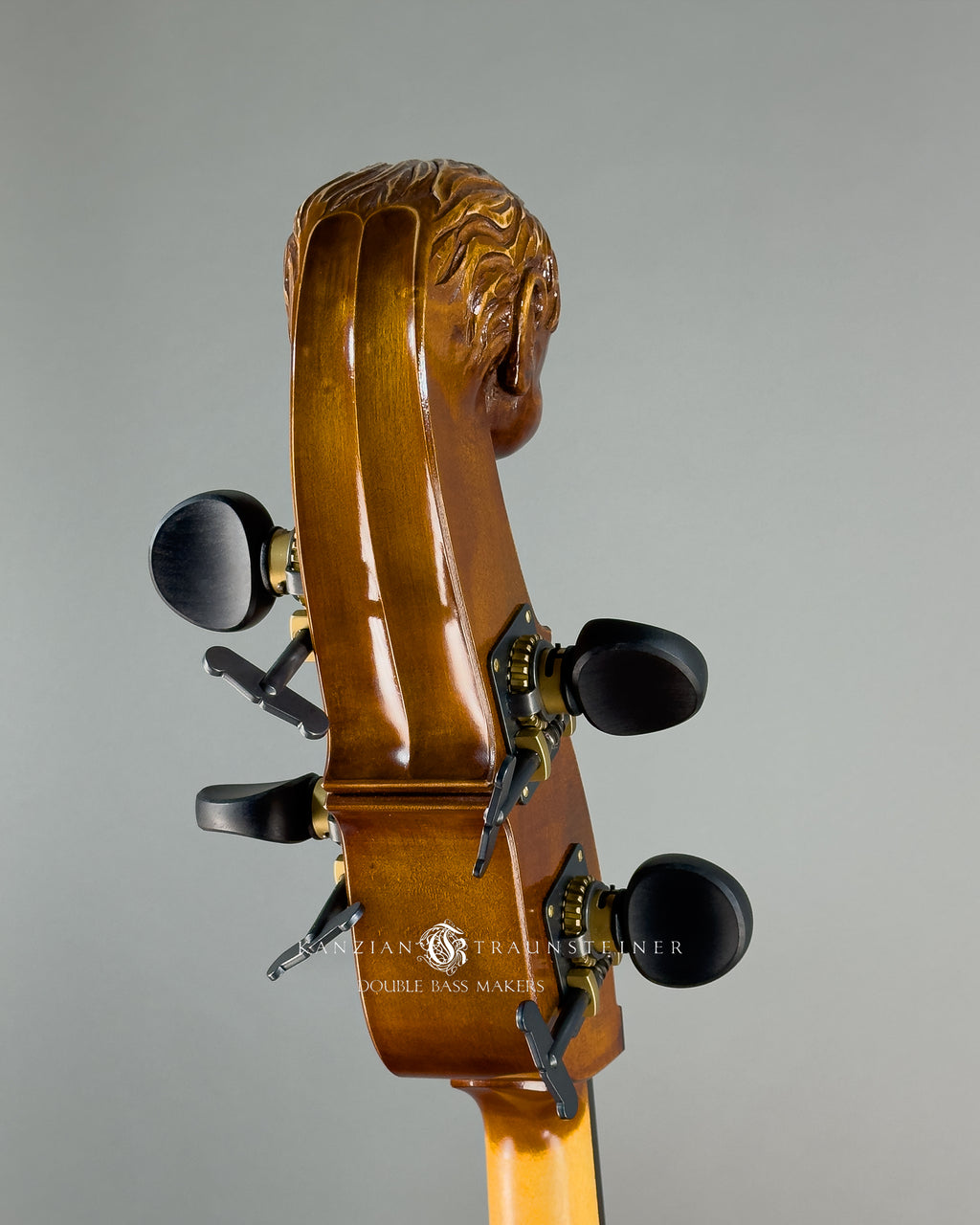 Angel Head Kanzian & Traunsteiner Viennese Model Double Bass made in 2023, back scroll detail