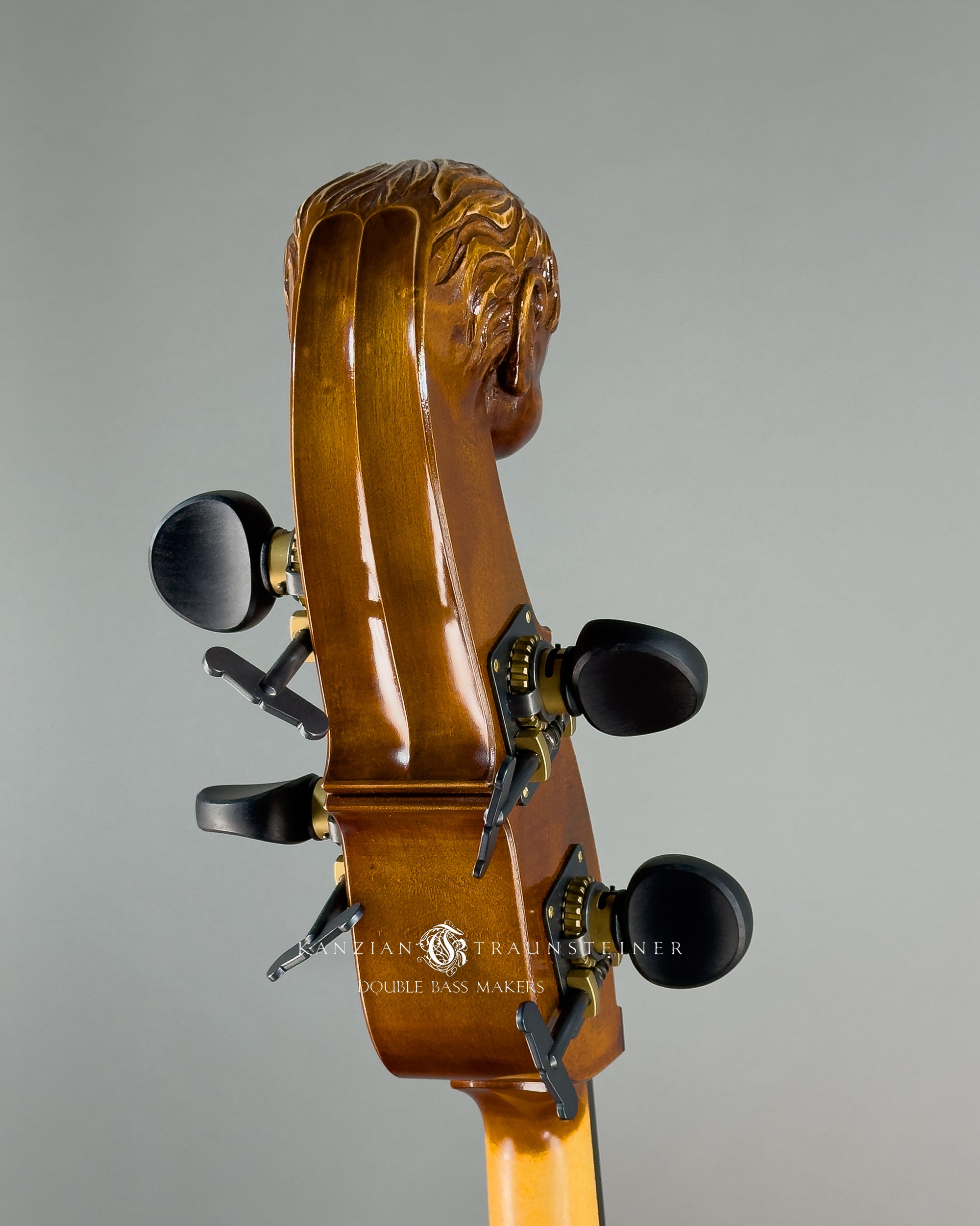 Angel Head Kanzian & Traunsteiner Viennese Model Double Bass made in 2023, back scroll detail