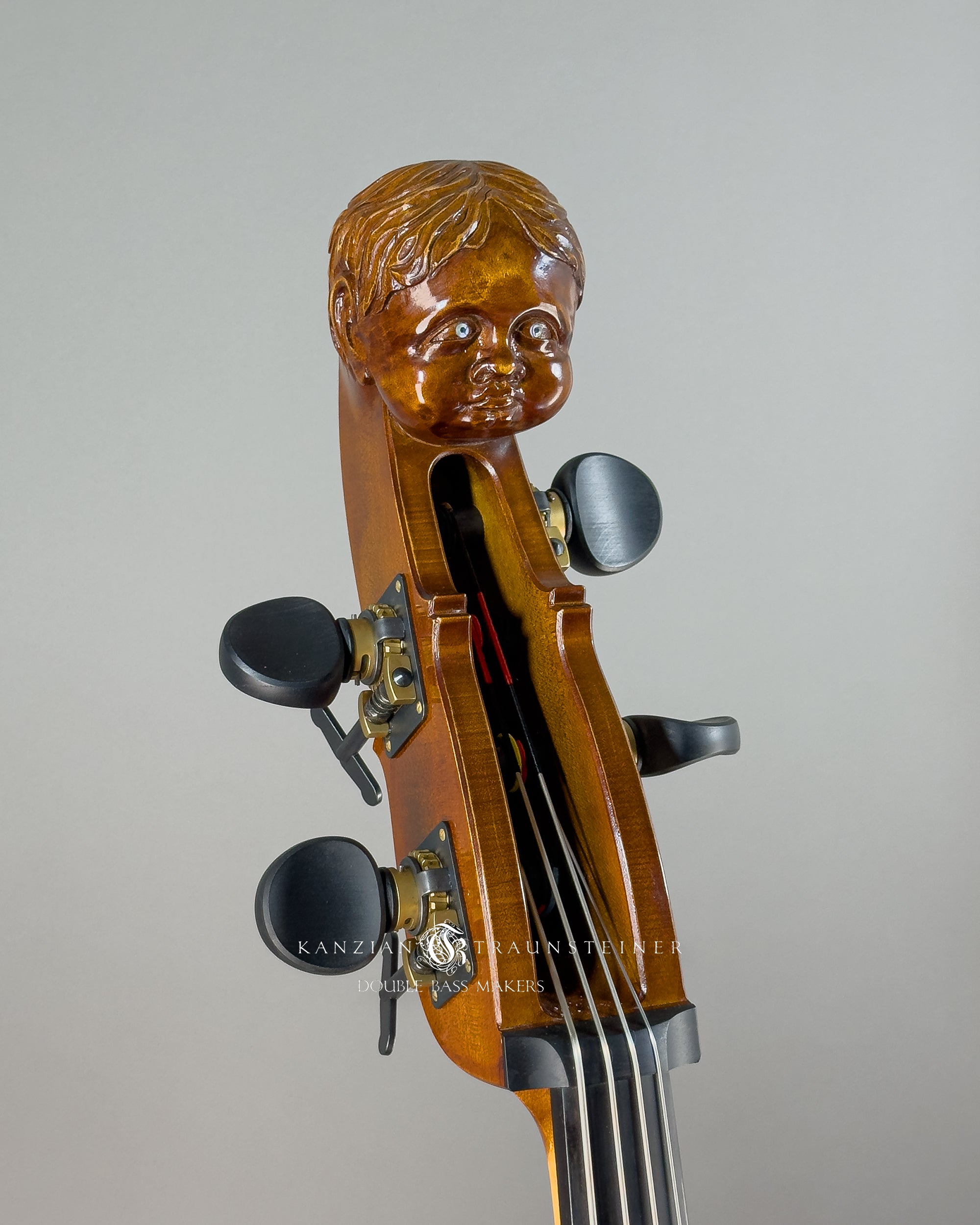 Angel Head Kanzian & Traunsteiner Viennese Model Double Bass made in 2023, scroll 