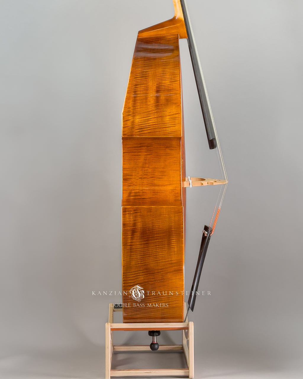 Angel Head Kanzian & Traunsteiner Viennese Model Double Bass made in 2023, zoomed view from right