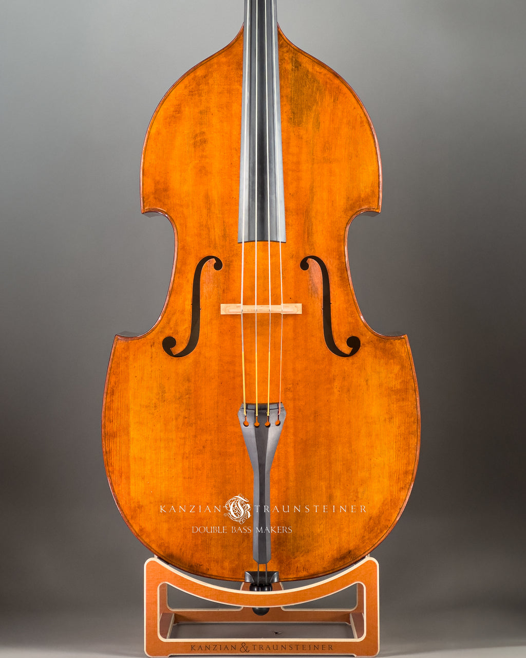 zoomed front view of No. 25 Viennese Model by Kanzian & Traunsteiner double bass makers, made in 2025