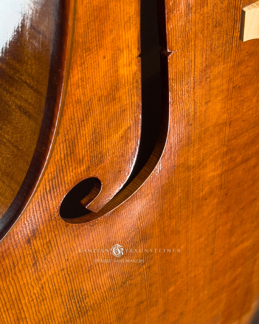 sound hole particular in No. 25 Viennese Model by Kanzian & Traunsteiner double bass makers, made in 2025