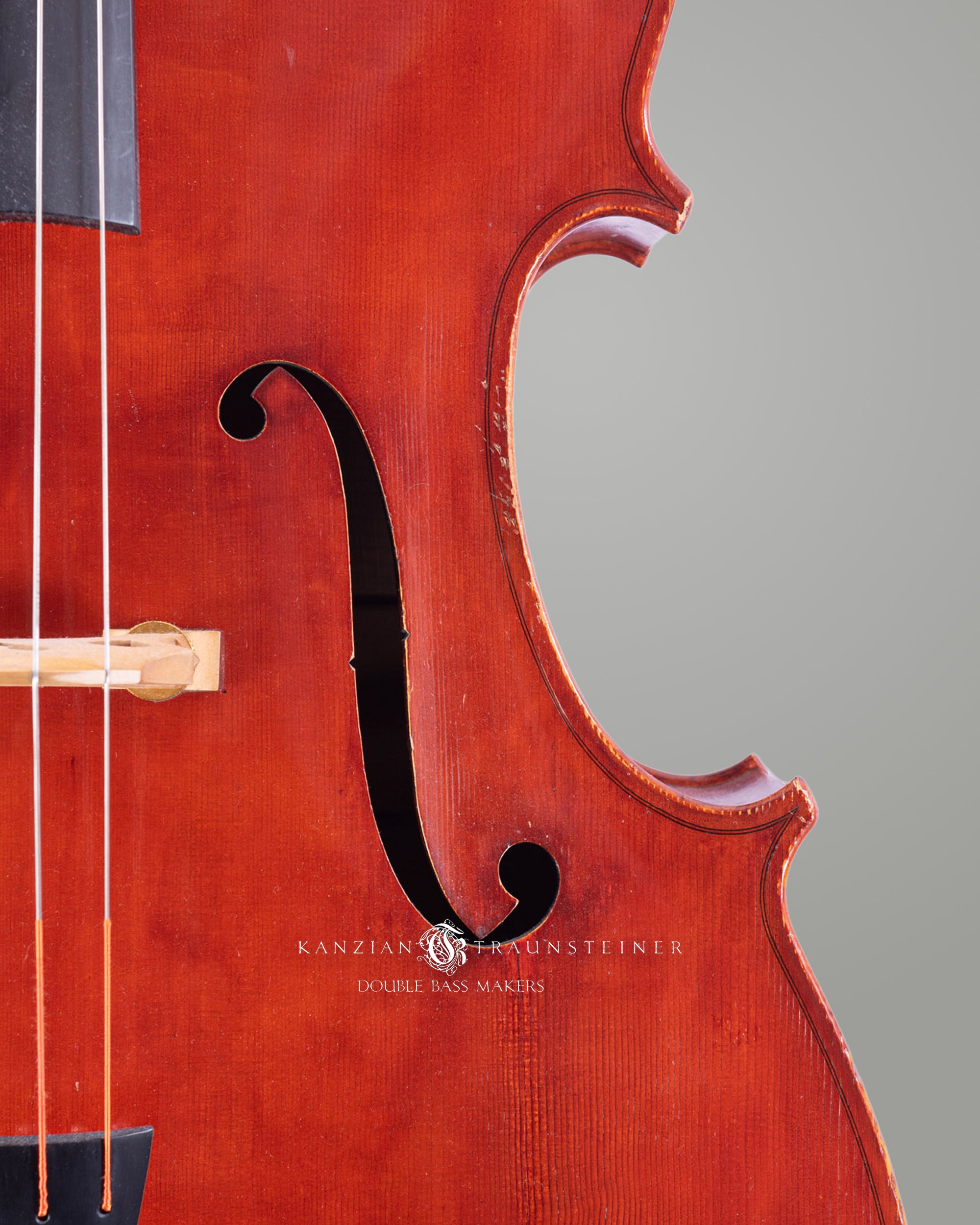 First Alex Kanzian double bass from 2011, F sound hole detail