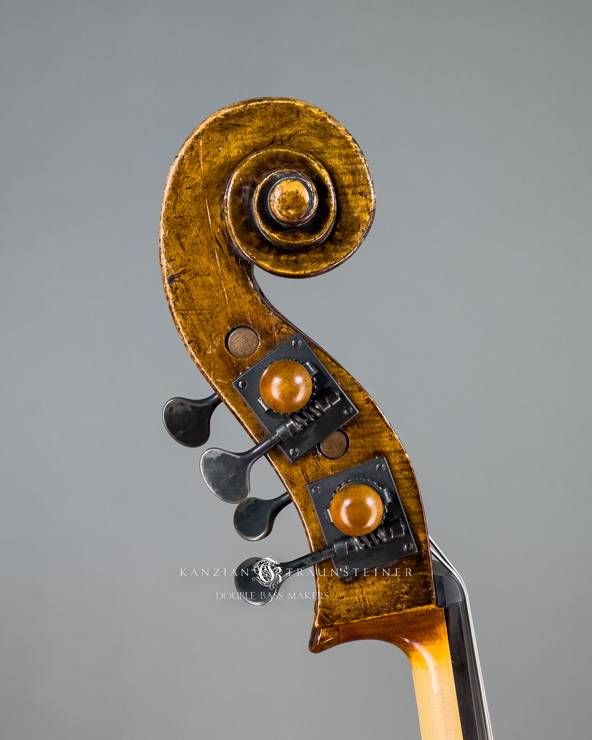 Anonymous double bass ca. 1880, scroll view from right