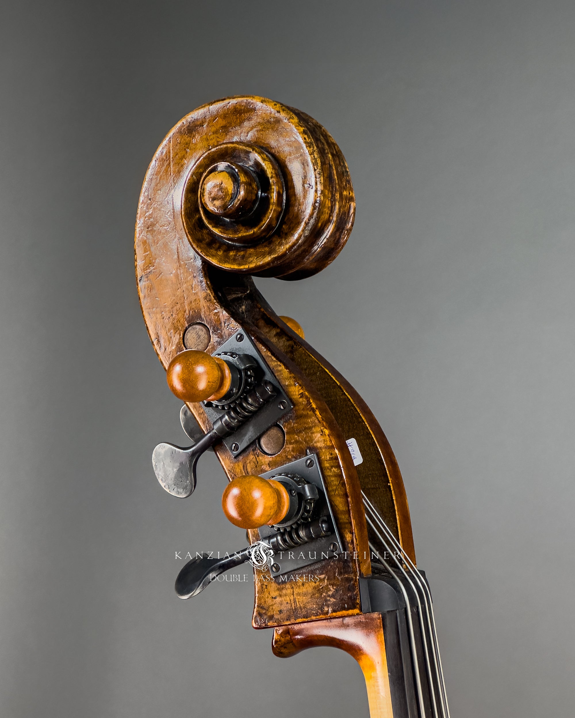 Anonymous double bass ca. 1880, scroll oblique view