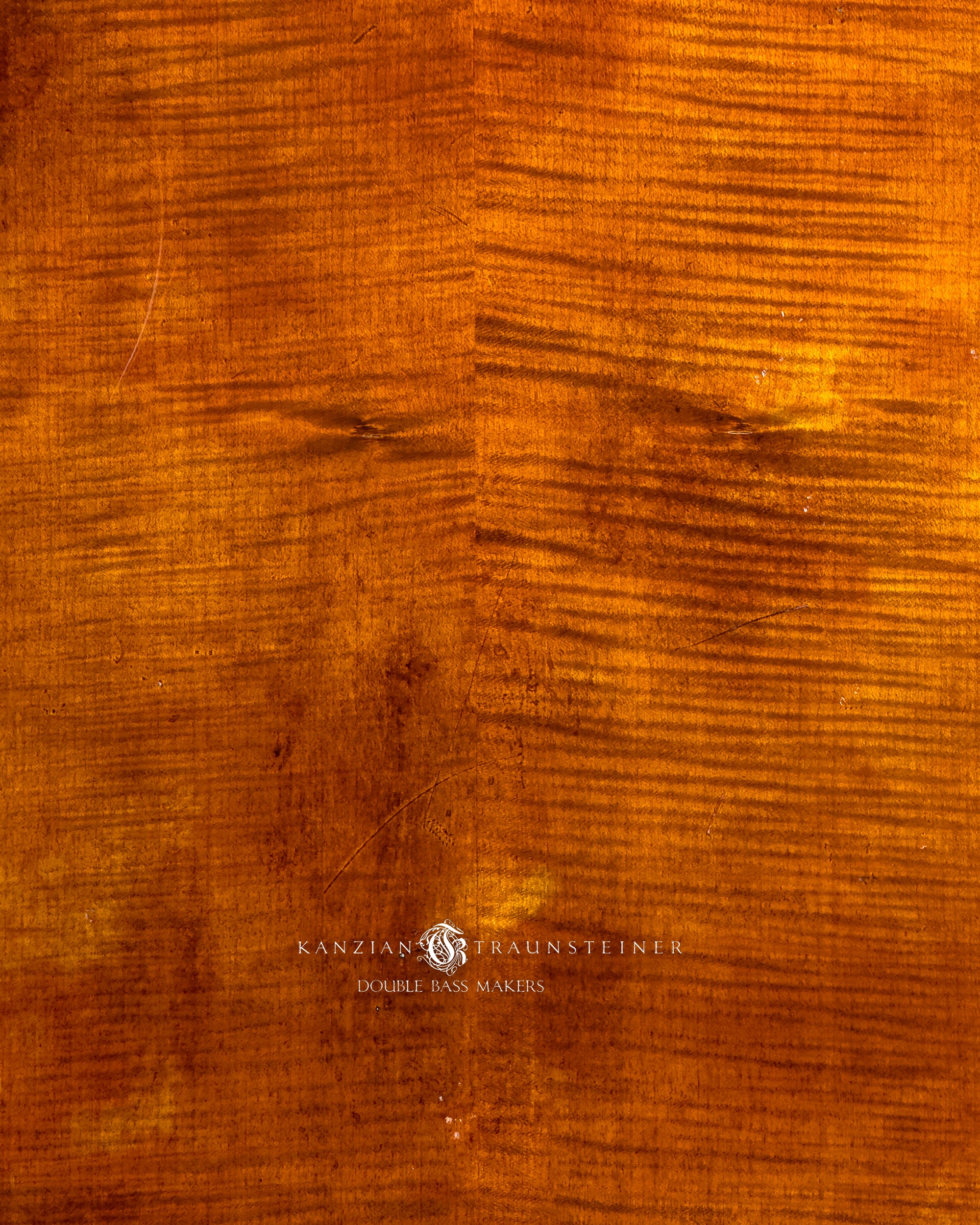 Kanzian & Traunsteiner double bass with antique finish made in 2026 detail of back wood and varnishing work