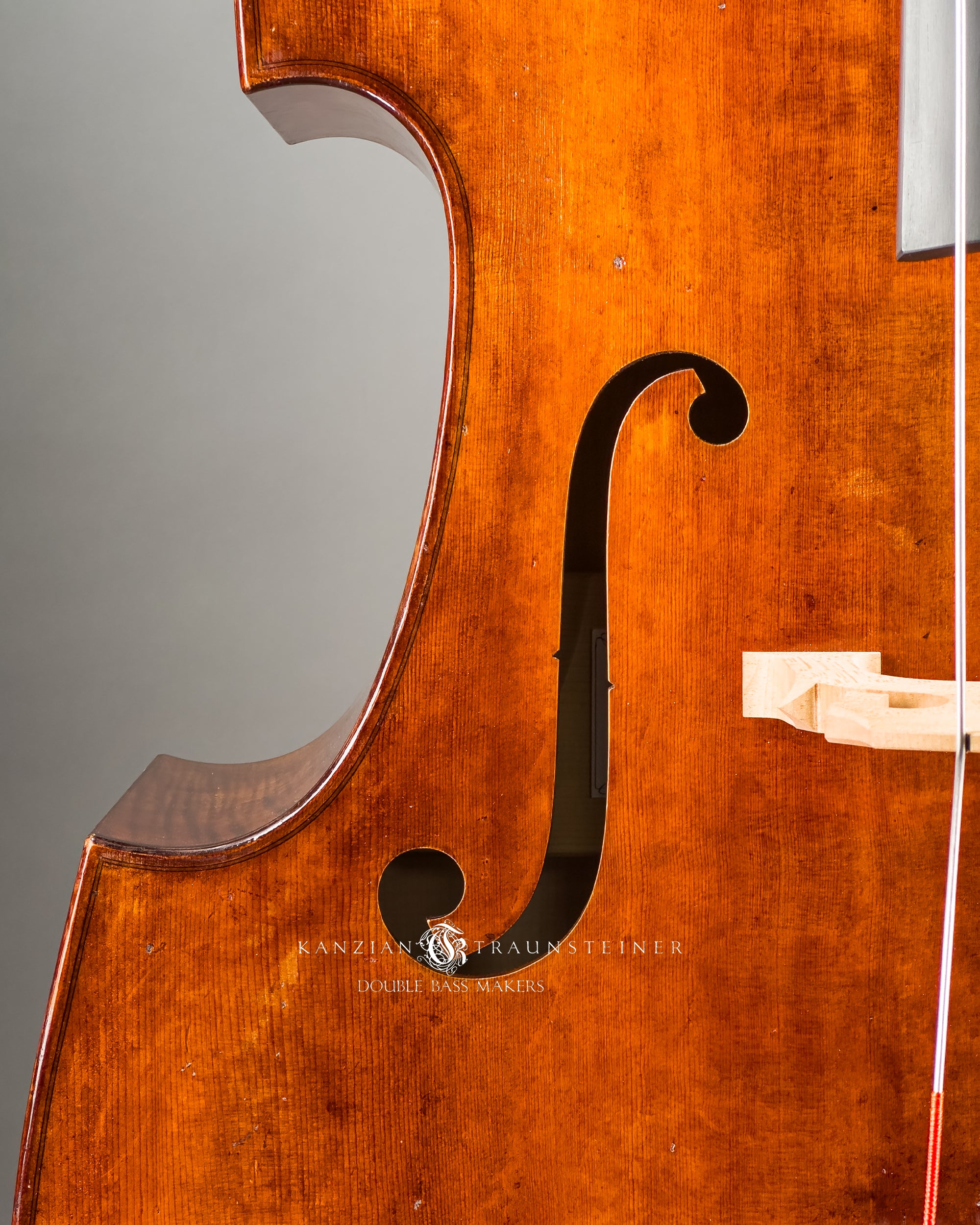Kanzian & Traunsteiner double bass with antique finish made in 2026, Right sound hole close up
