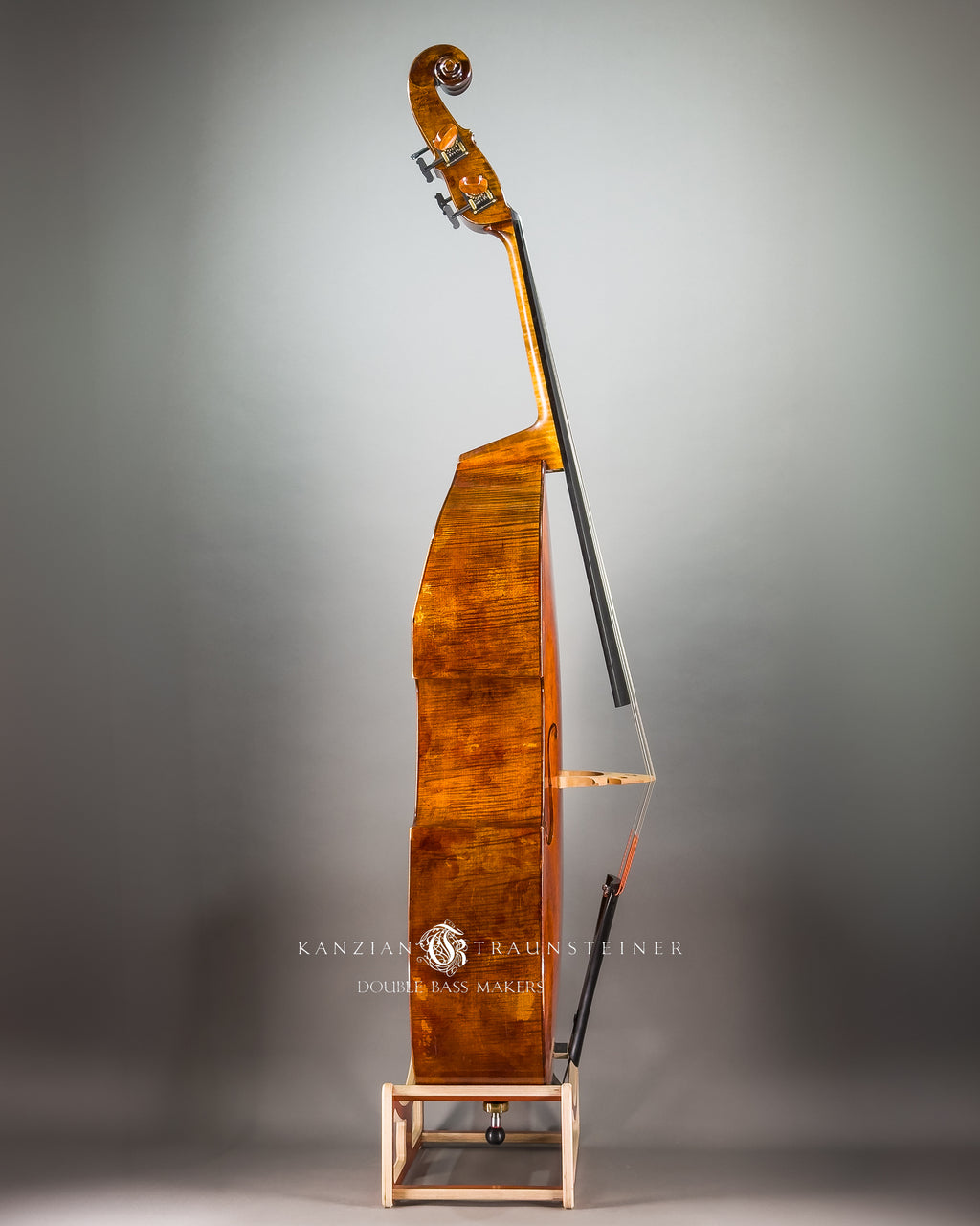 Right side full view of Kanzian & Traunsteiner 2026 Antique Viennese Model double bass