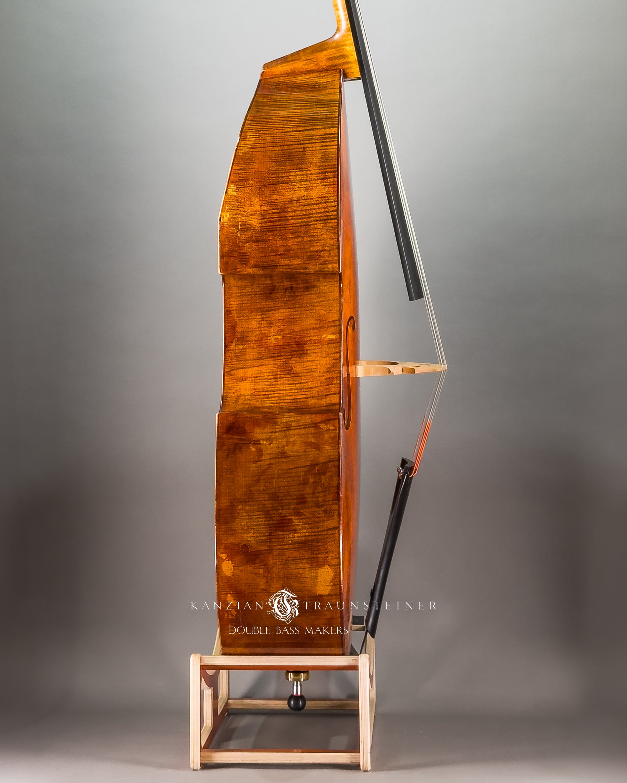 Kanzian & Traunsteiner 2026 Antique Viennese Model double bass right side ribs close up