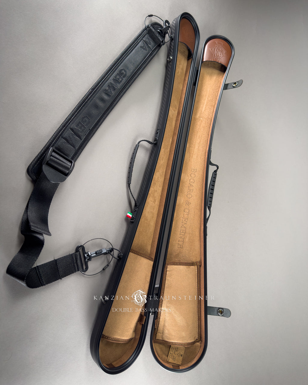 EmptyBogaro e Clemente carbon fibre double bass bow case for two bows 