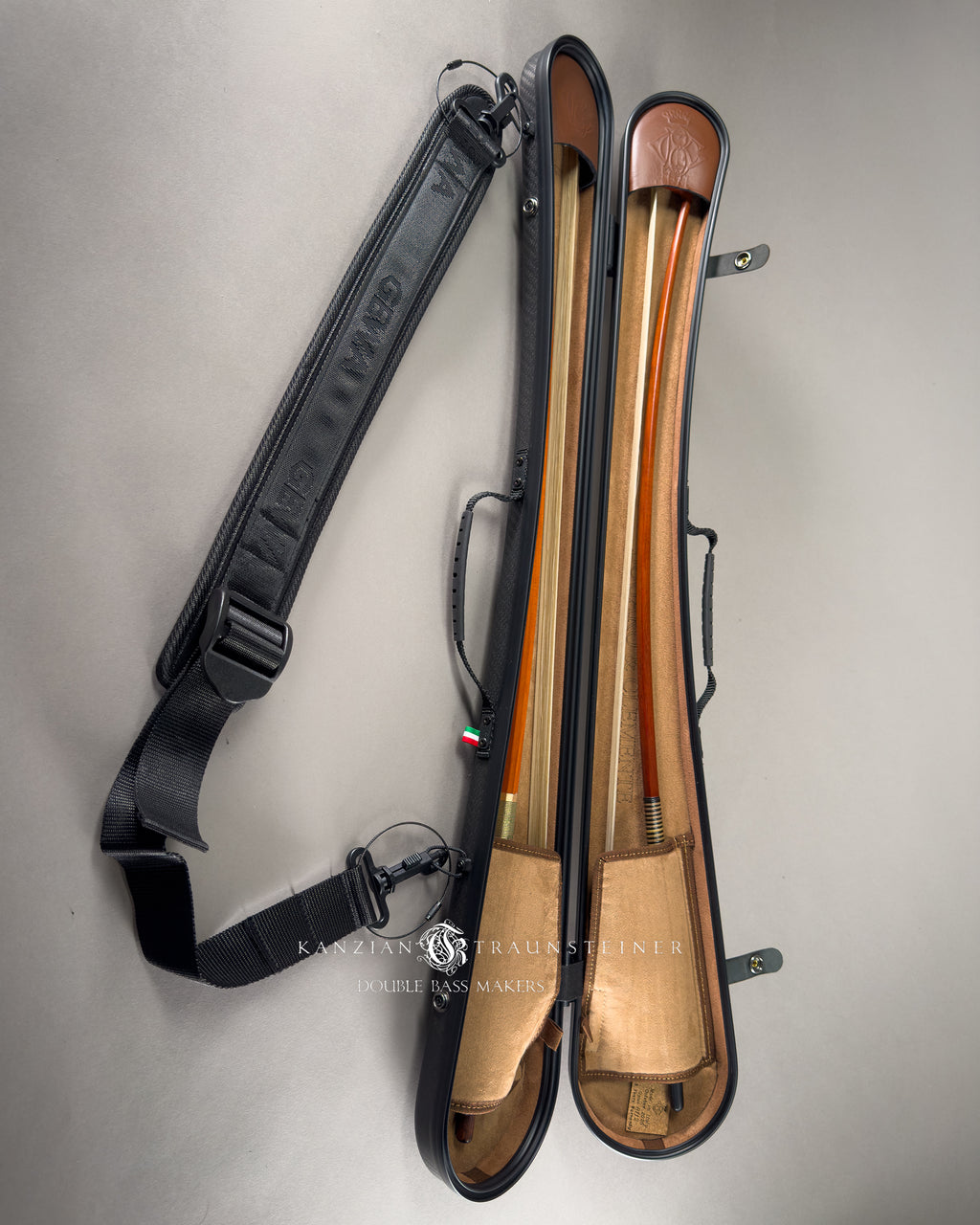 Bogaro e Clemente carbon fibre double bass bow case, for 2 bows