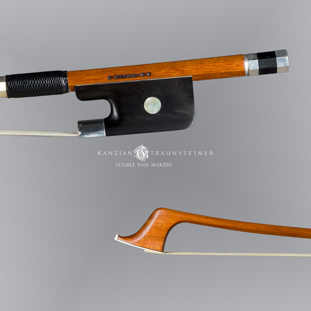 close up of Frog and tip of W.E Dorfler ** French double bass bow