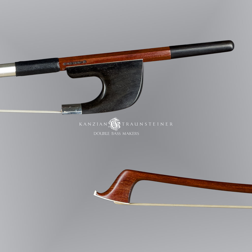 Close up of frog and tip for the 2026 double bass bow W.E Dörfler
