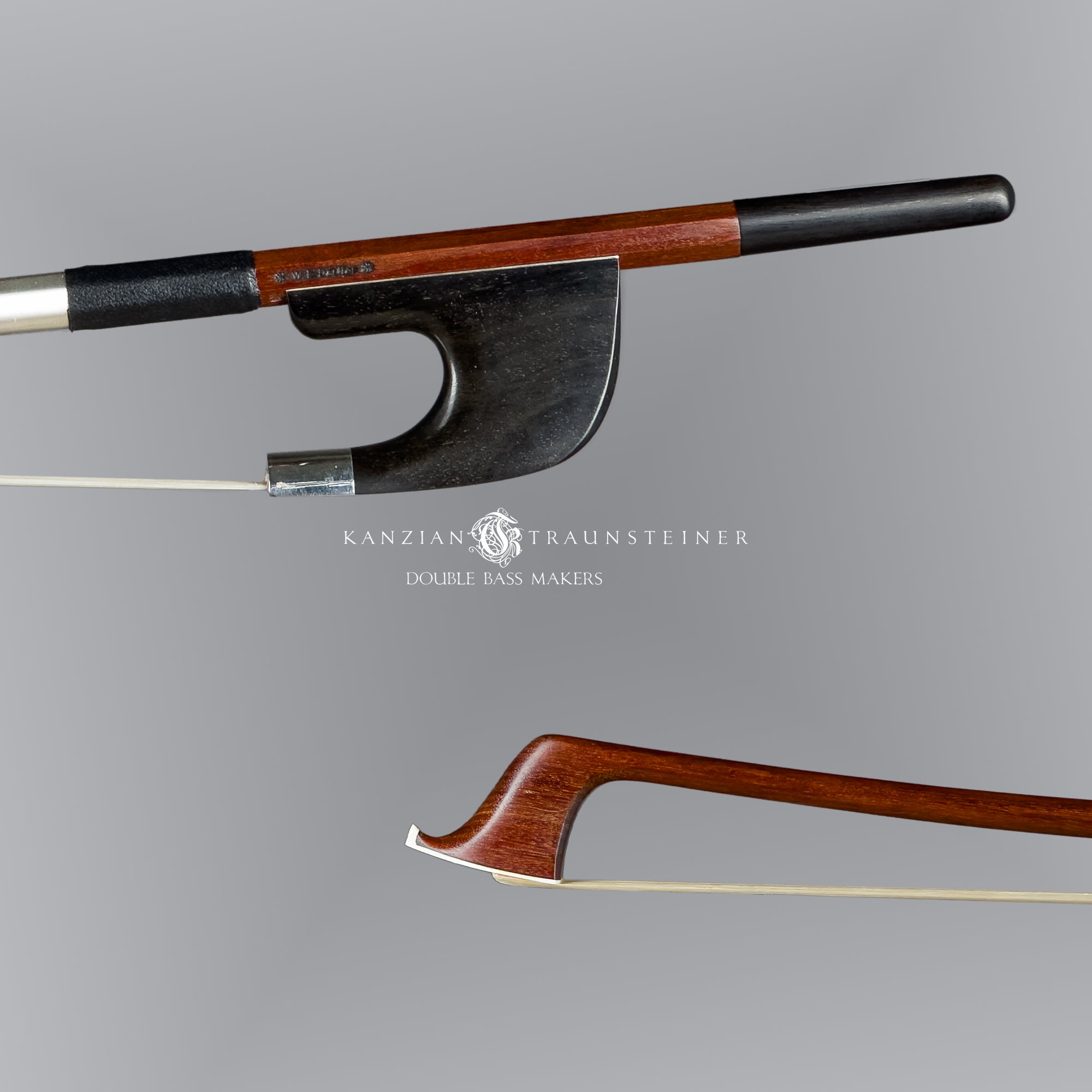 Close up of frog and tip for the 2026 double bass bow W.E Dörfler