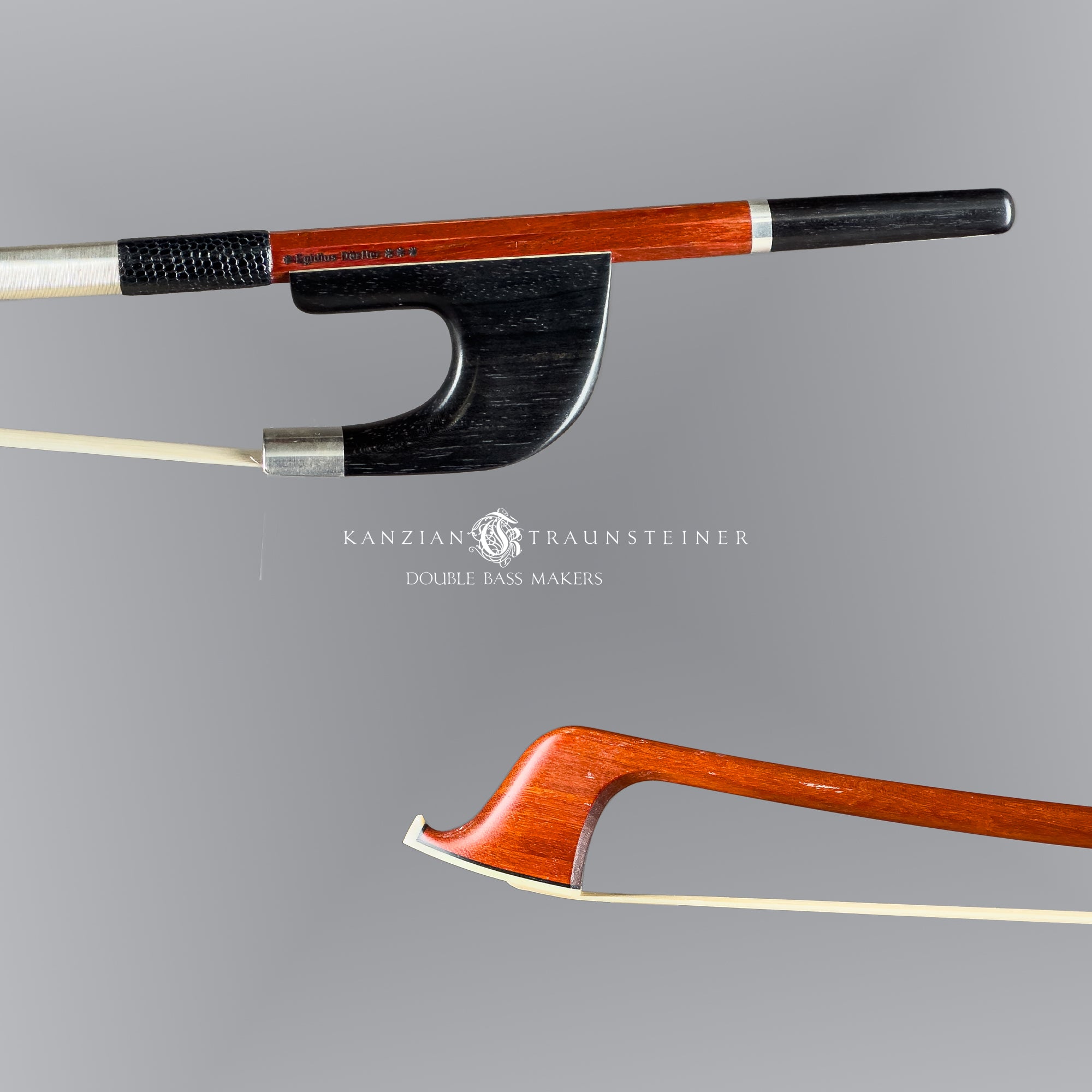Egidius Dörfler *** double bass bow light red varnish, frog and tip view