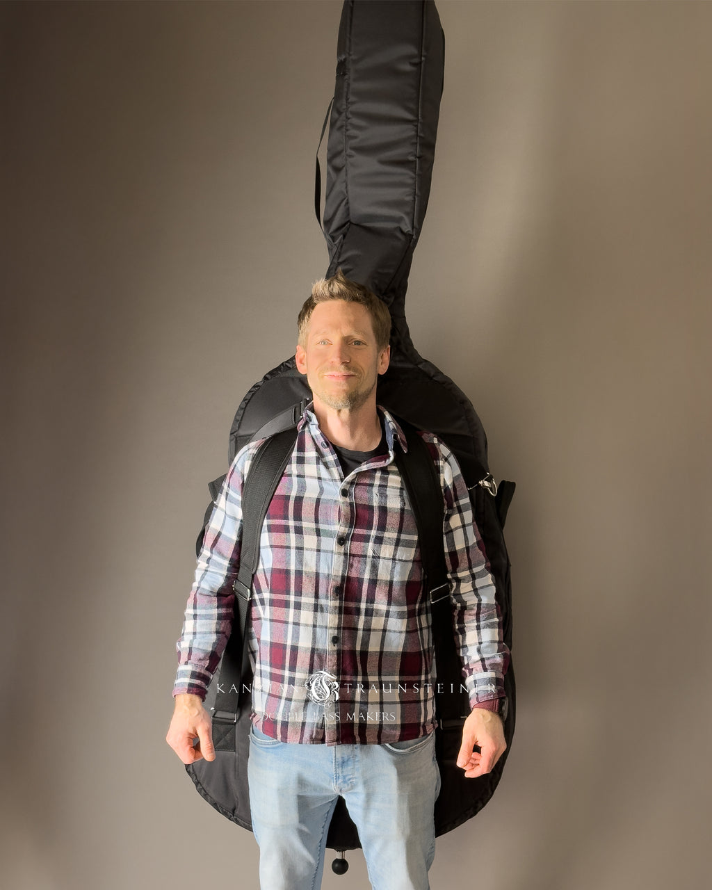 Double bass bag, used as a backpack