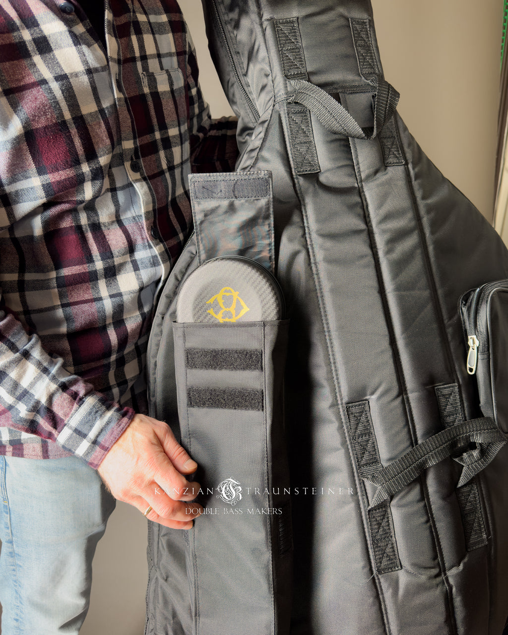 Double bass bag, with Bogaro e Clemente bow case in pocket