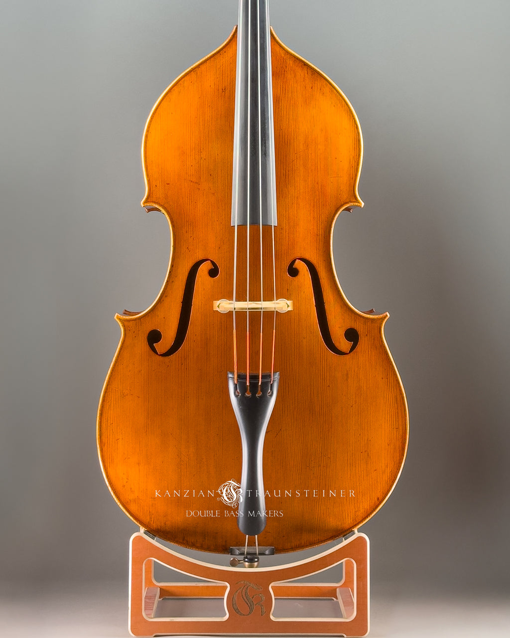 Horst Grünert double bass dated 2014, front view zoomed