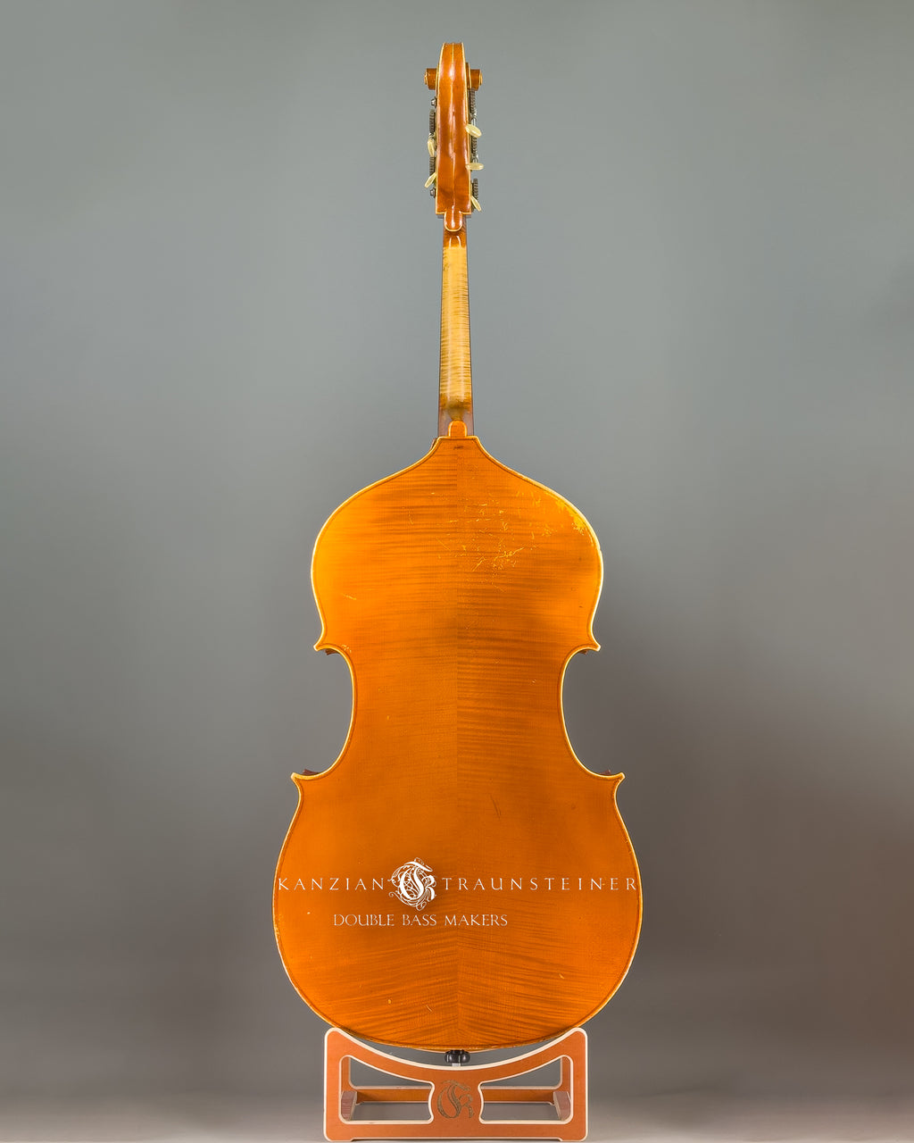 Horst Grünert 5-string double bass dated 1989, view from back