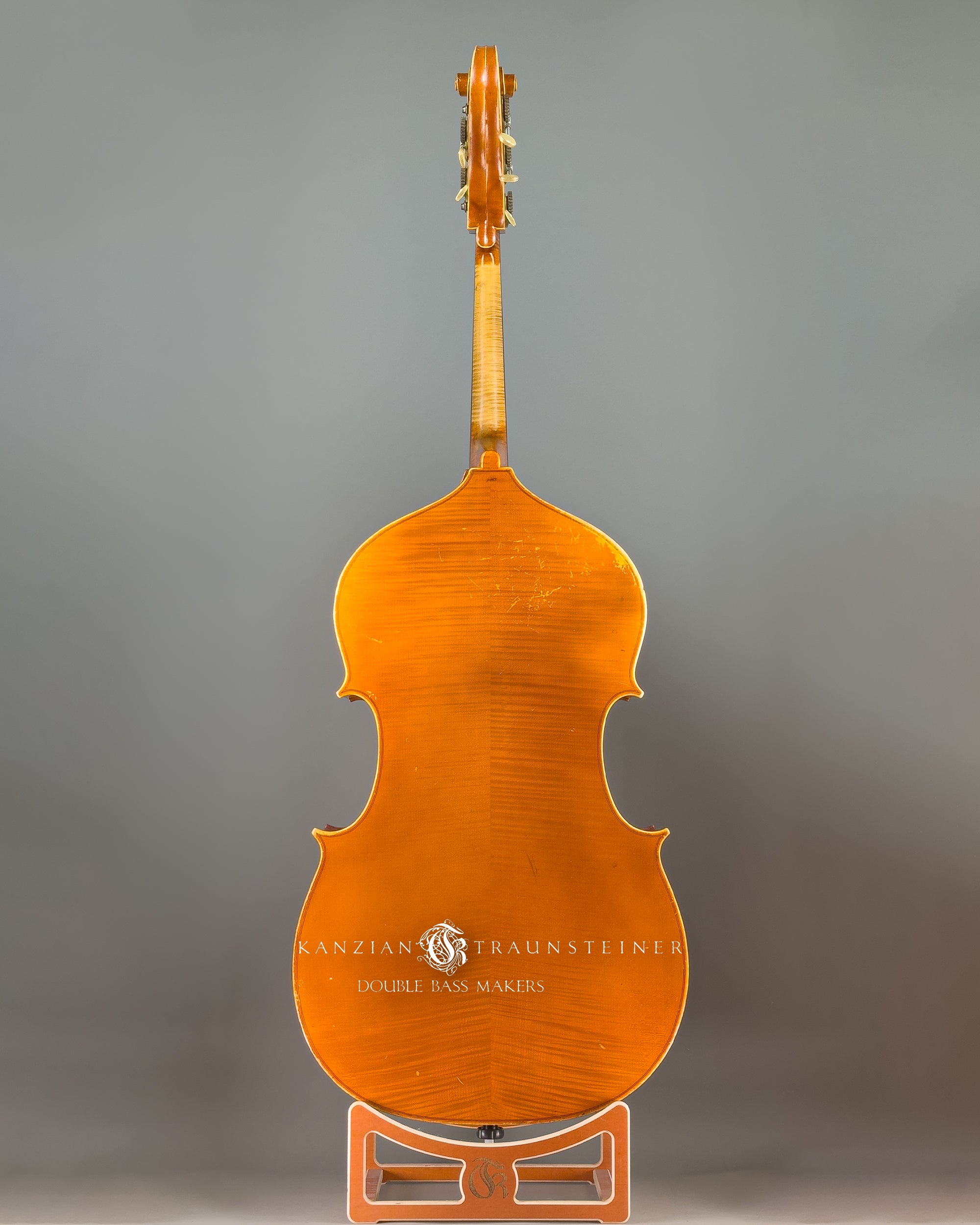 Horst Grünert 5-string double bass dated 1989, view from back