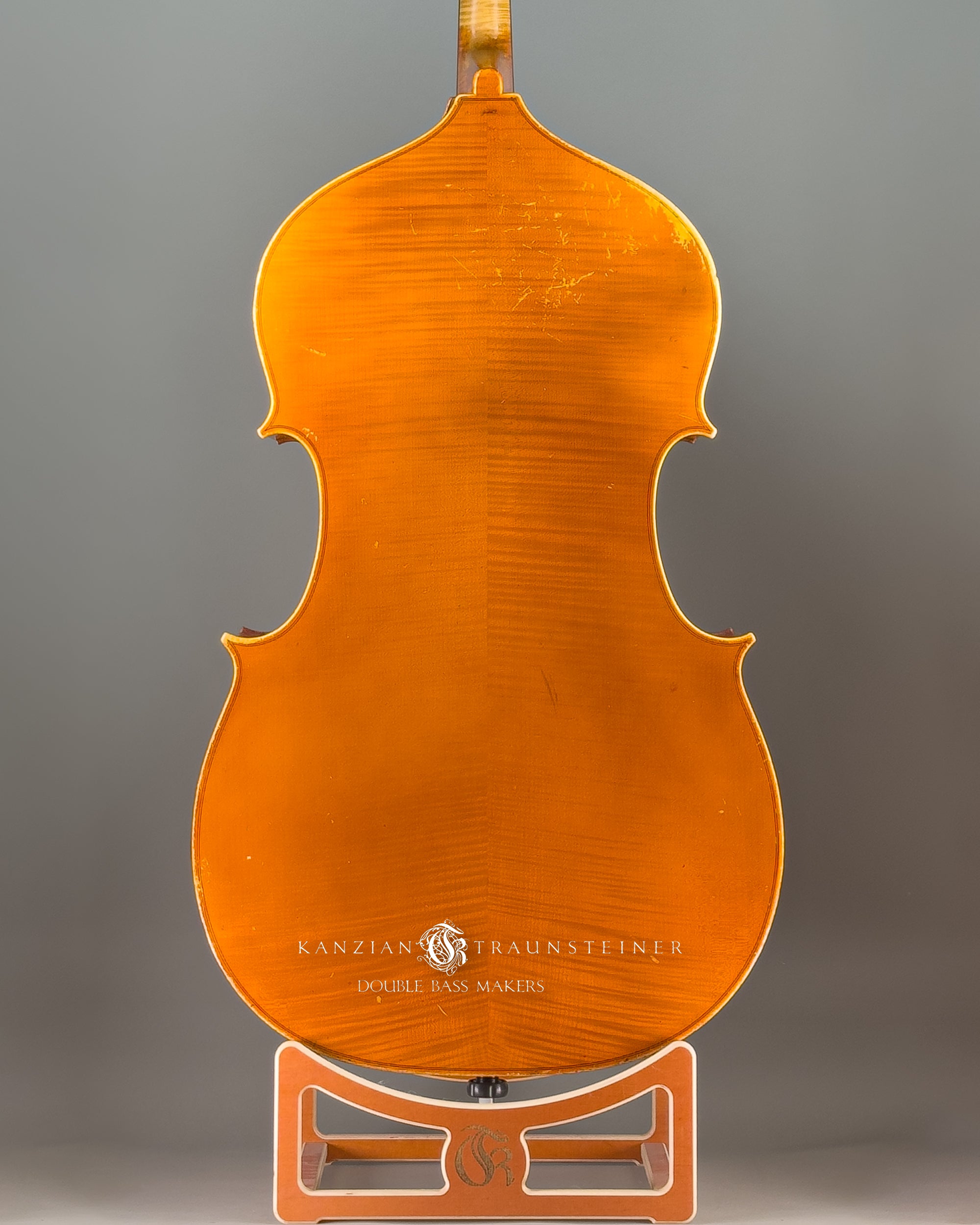 Horst Grünert 5-string double bass dated 1989, view from back zoomed