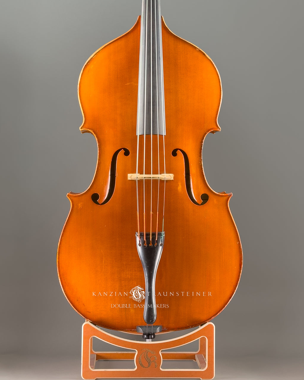 Horst Grünert 5-string double bass dated 1989, front view zoomed