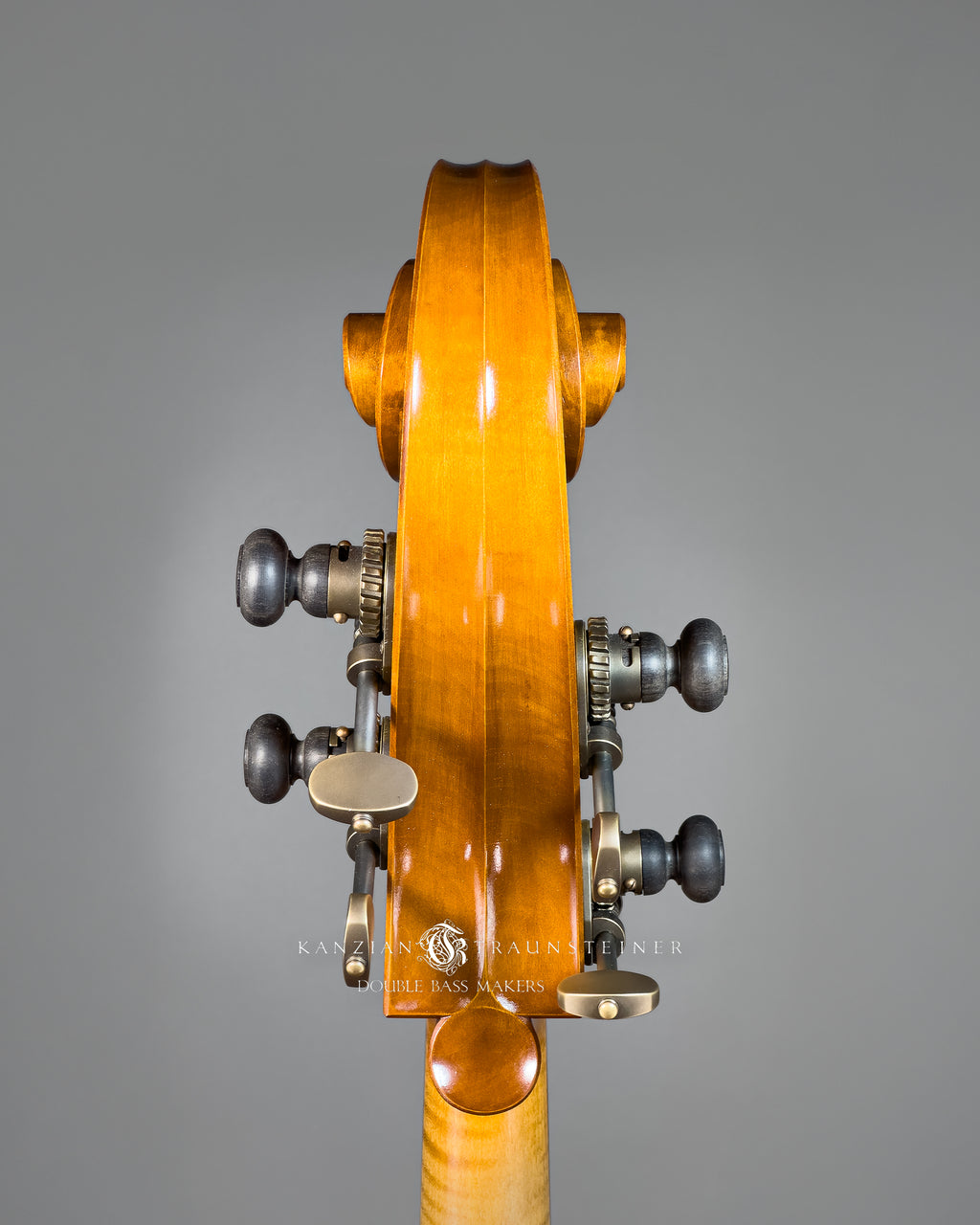 K&T Italian Model Double Bass from 2023 view of scroll from back