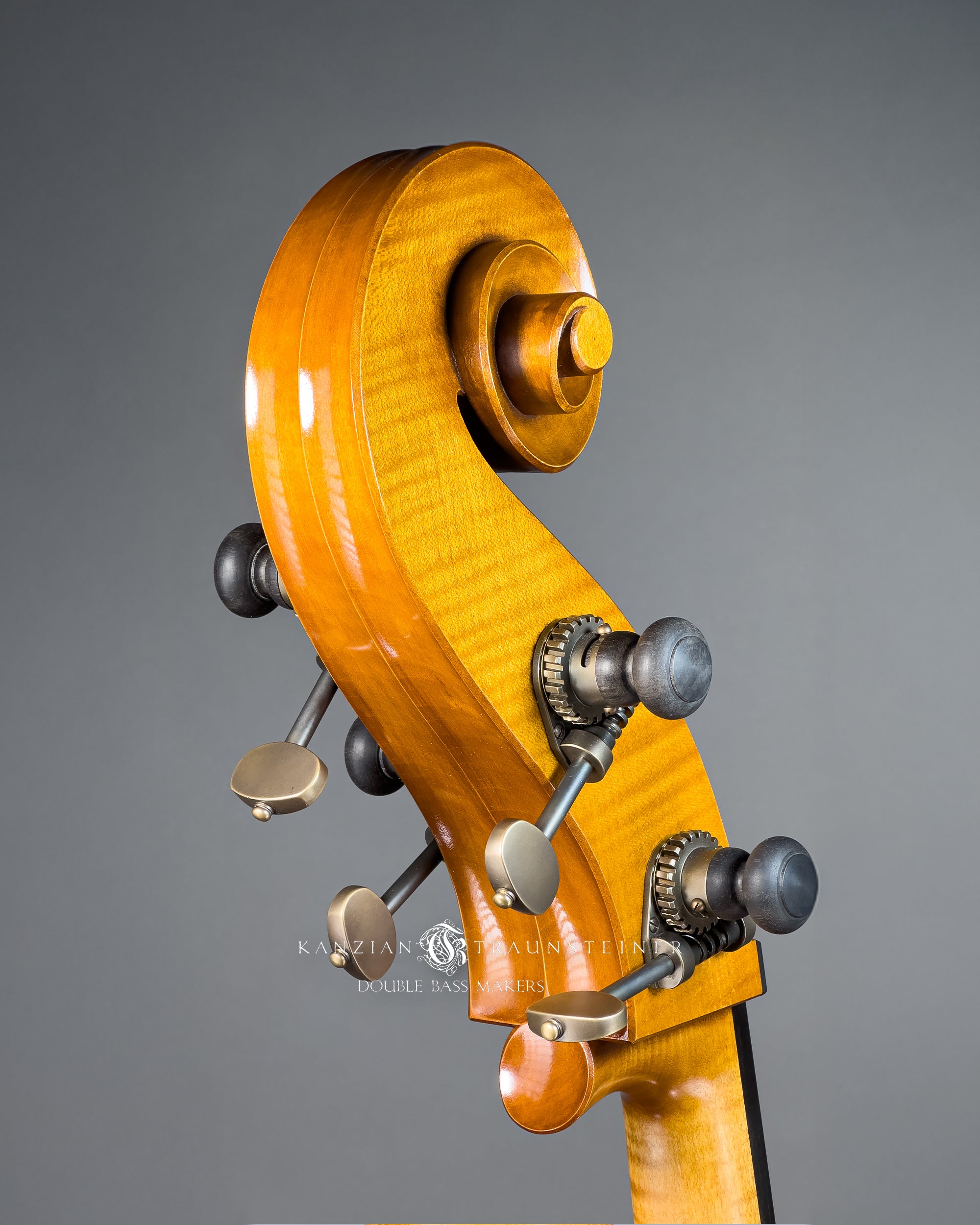 K&T Italian Model Double Bass from 2023 scroll oblique view