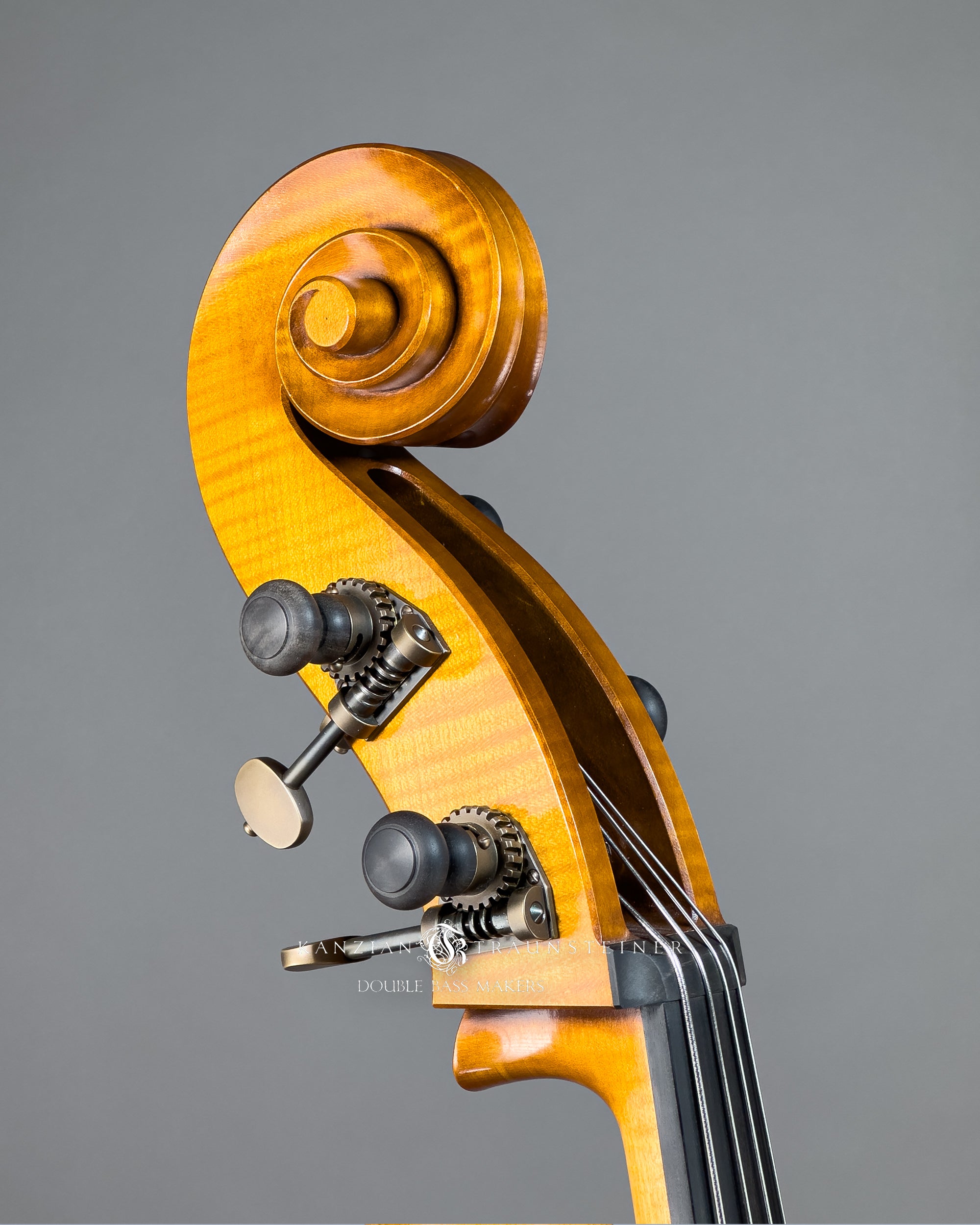 K&T Italian Model Double Bass from 2023 scroll oblique view from right side
