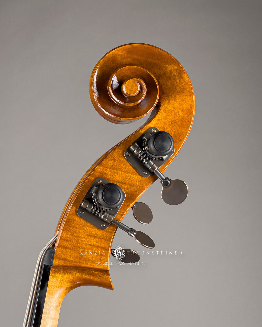 Kanzian & Traunsteiner Italian Model Double Bass made in 2024, view scroll from left