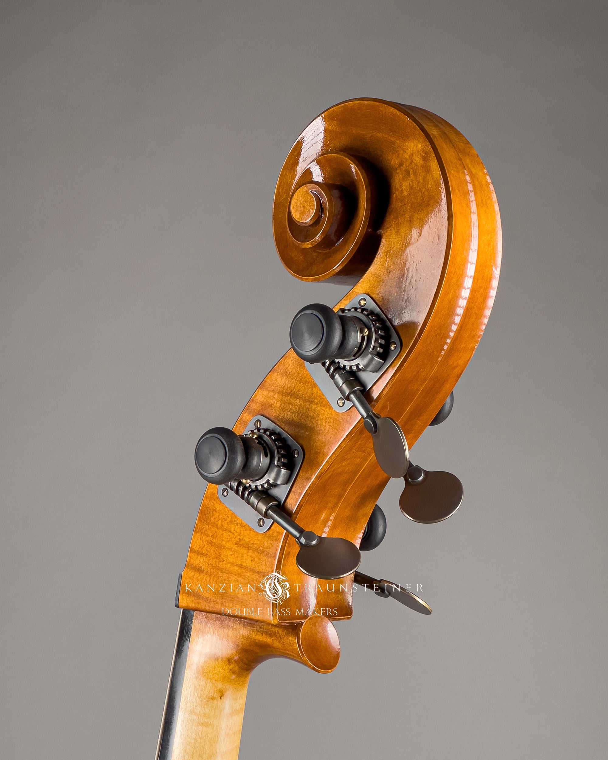 Kanzian & Traunsteiner Italian Model Double Bass made in 2024, oblique view scroll from left
