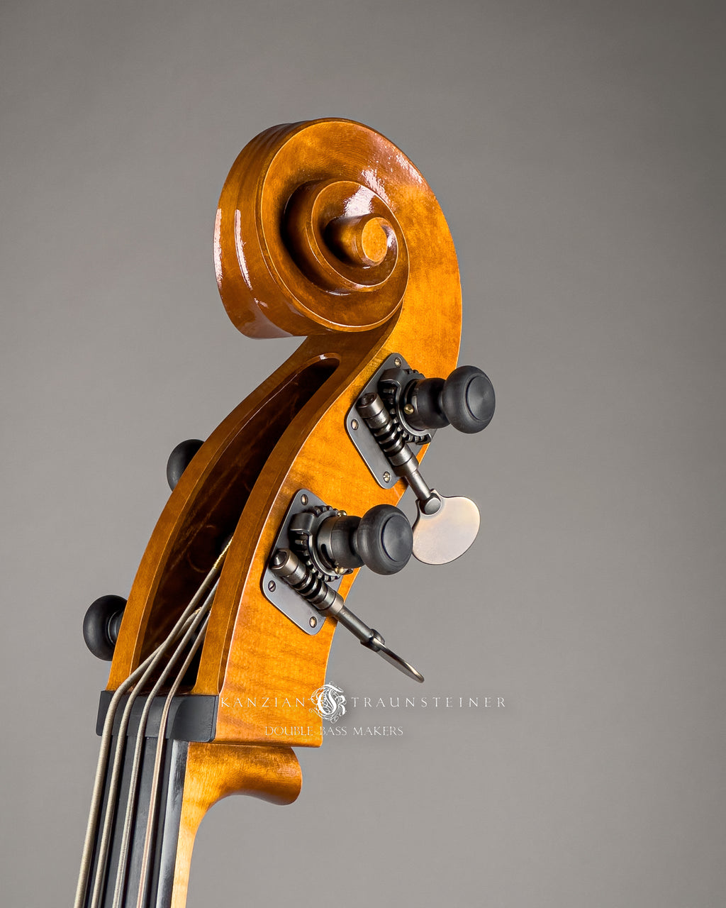 Kanzian & Traunsteiner Italian Model Double Bass made in 2024, oblique view scroll from front right
