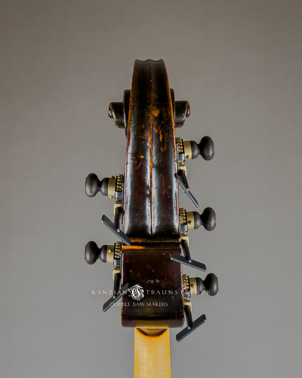 Jakob Stöhr, 5 strings Double Bass dated 1830, view of scroll from back