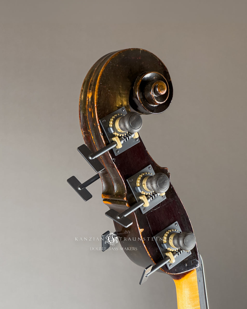 Jakob Stöhr, 5 strings Double Bass dated 1830, back oblique view of scroll
