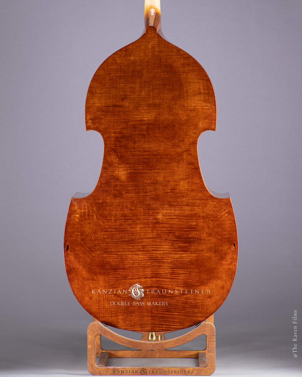 zoomed back view for Kanzian & Traunsteiner 2021 double bass, brown-red varnish