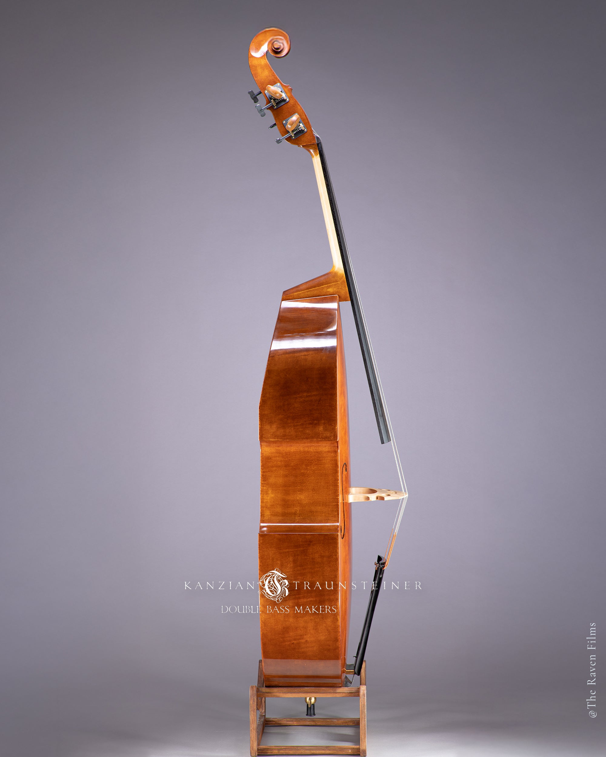 right view of Kanzian & Traunsteiner 2021 double bass, brown-red varnish