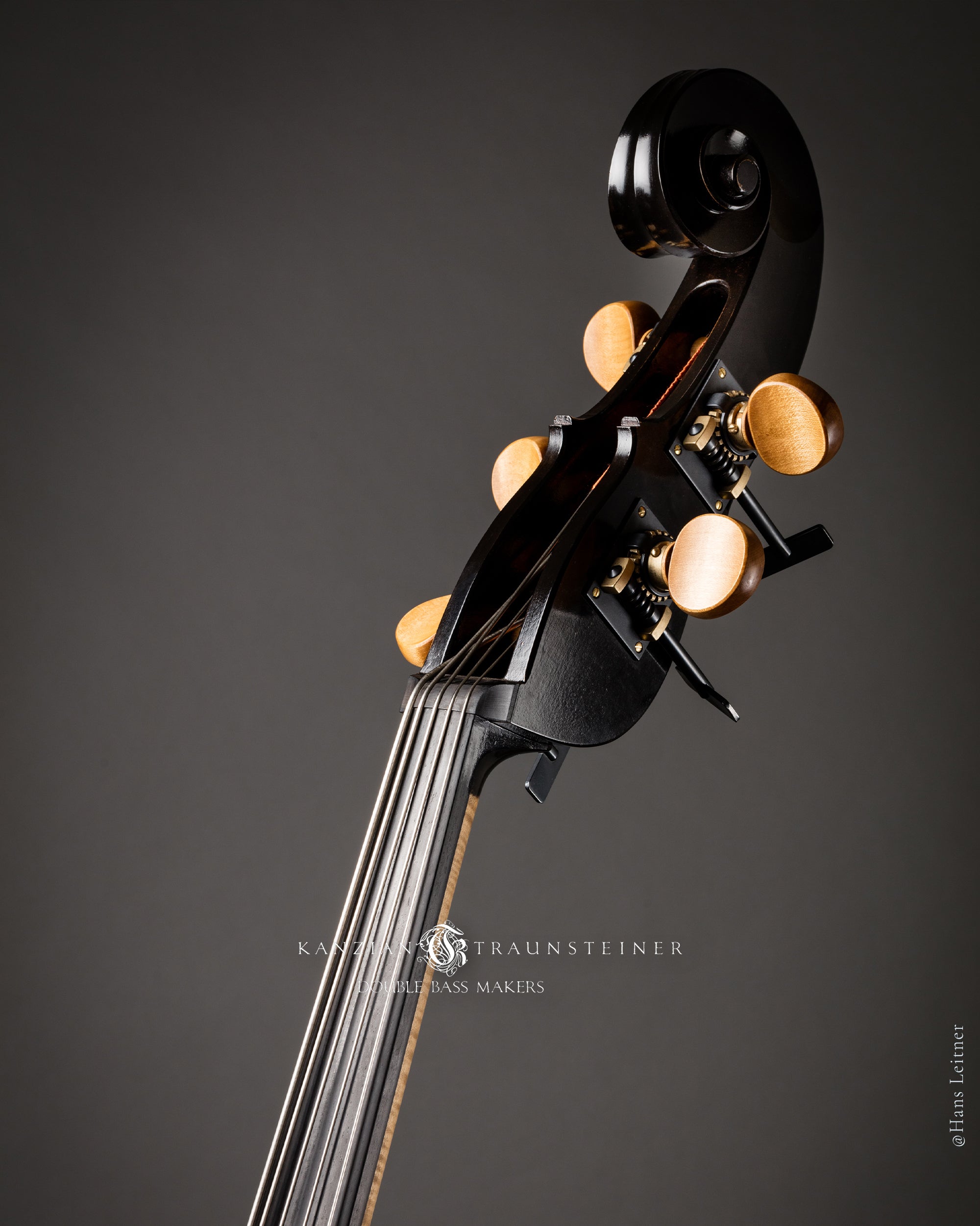 Neck and scroll details of 2017 Kanzian & Traunsteiner Black Viennese Model 