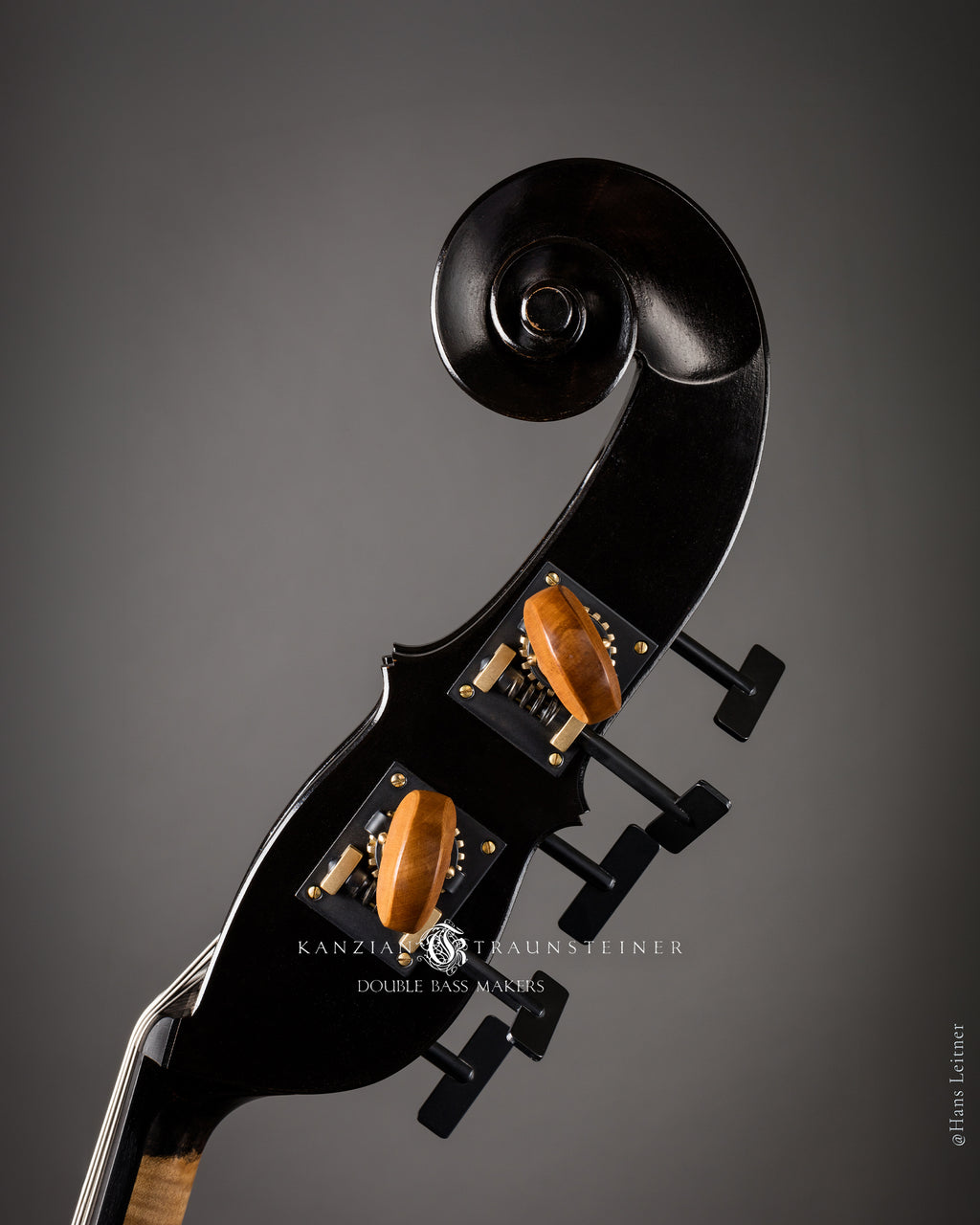 Left side scroll of 2017 Kanzian & Traunsteiner Black Double bass