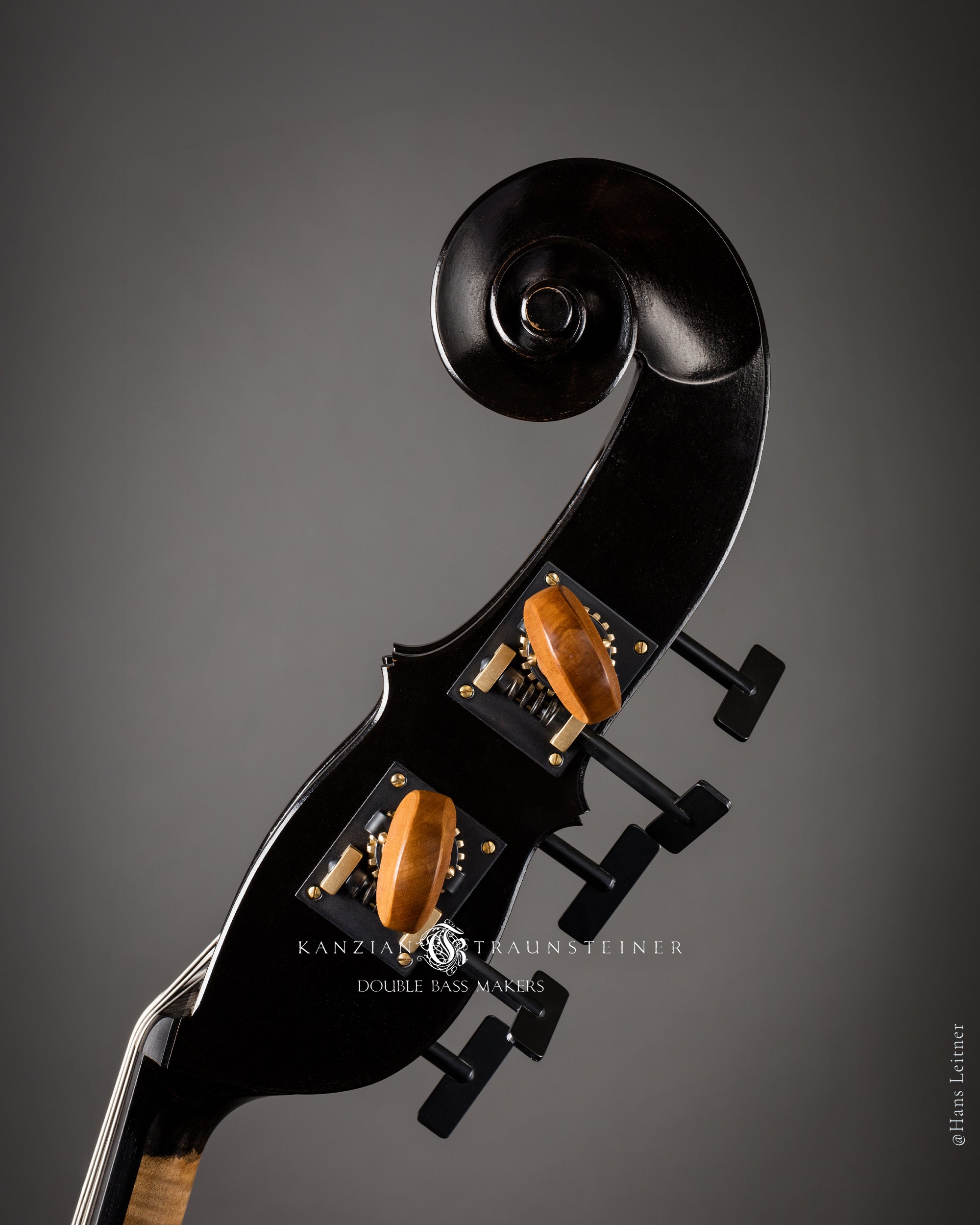 Left side scroll of 2017 Kanzian & Traunsteiner Black Double bass