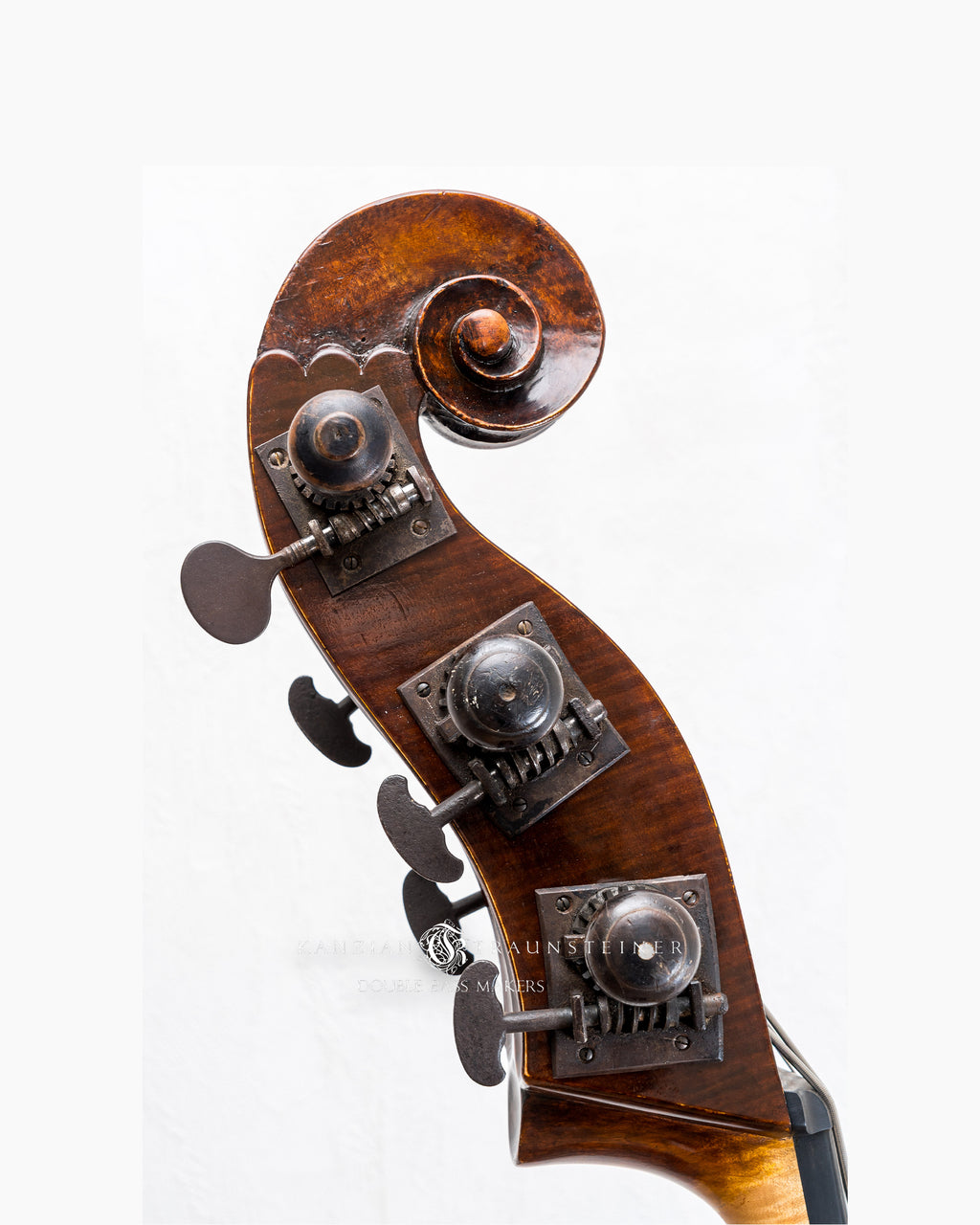Jauk Georg Double Bass dated ca. 1740 side view of scroll