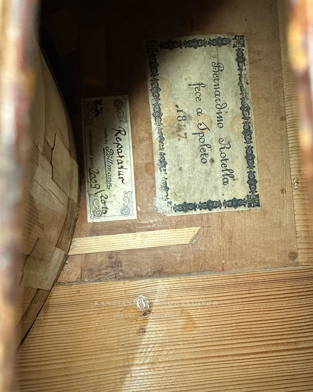 Pear shaped Italian Double bass labeled Rotella