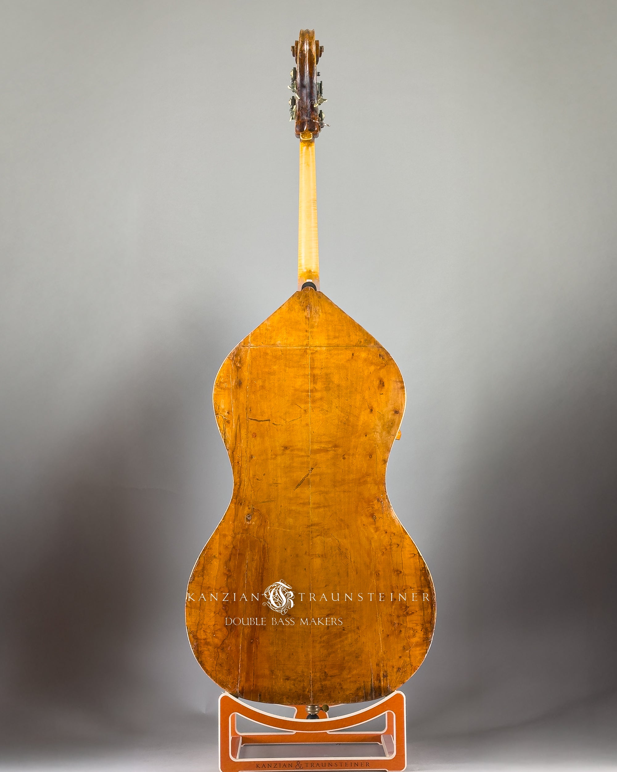 Pear shaped Italian Double bass labeled Rotella full back view